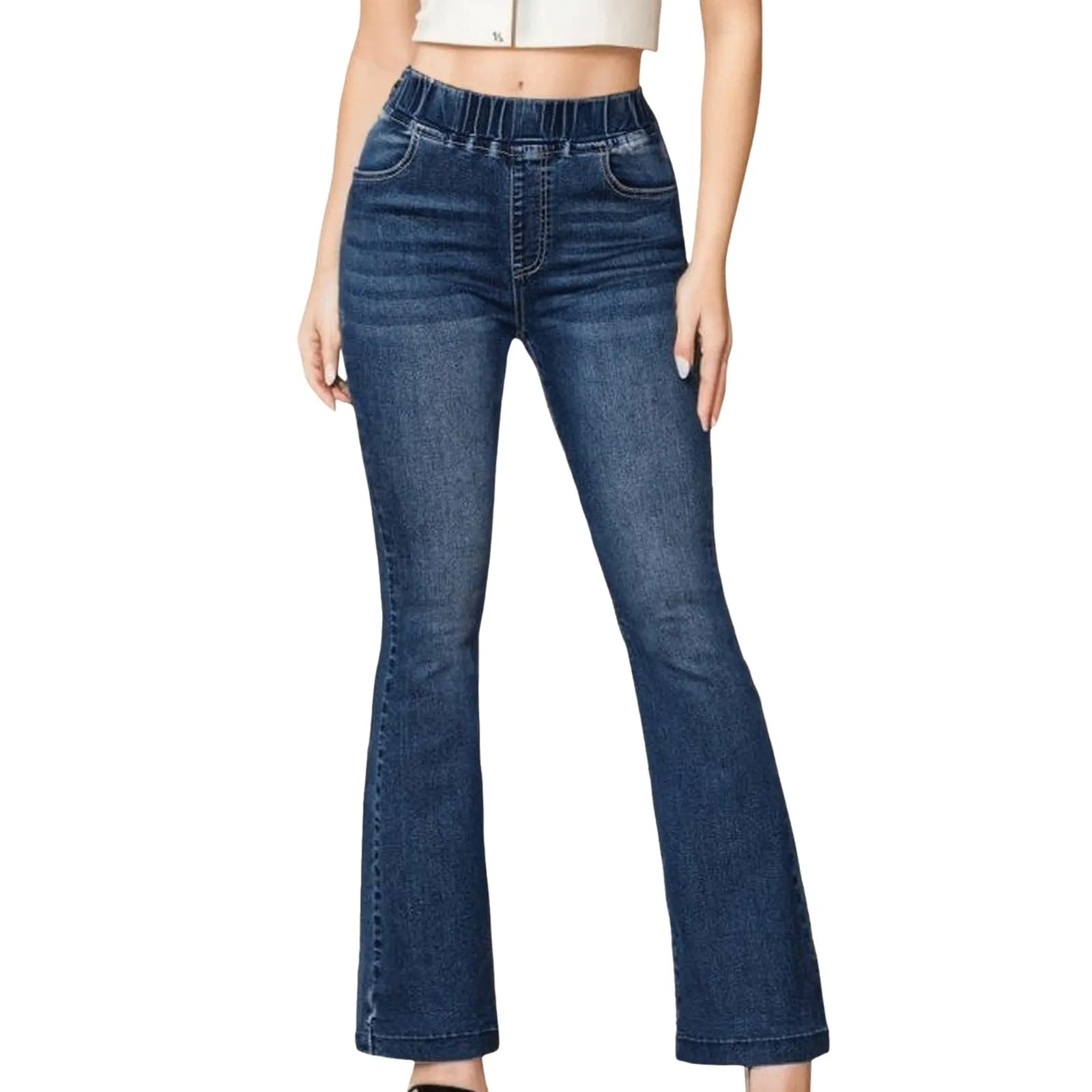 Generico Jeans a Flared D'elefante da Donna, Pantaloni Jeans Flared Jeggings a Flared Elefante Elasticizzati Flare Leggins Bootcut Curvy Slim Fit Jeans da Donna a Vita Alta Pantaloni da Yoga - immagine 1