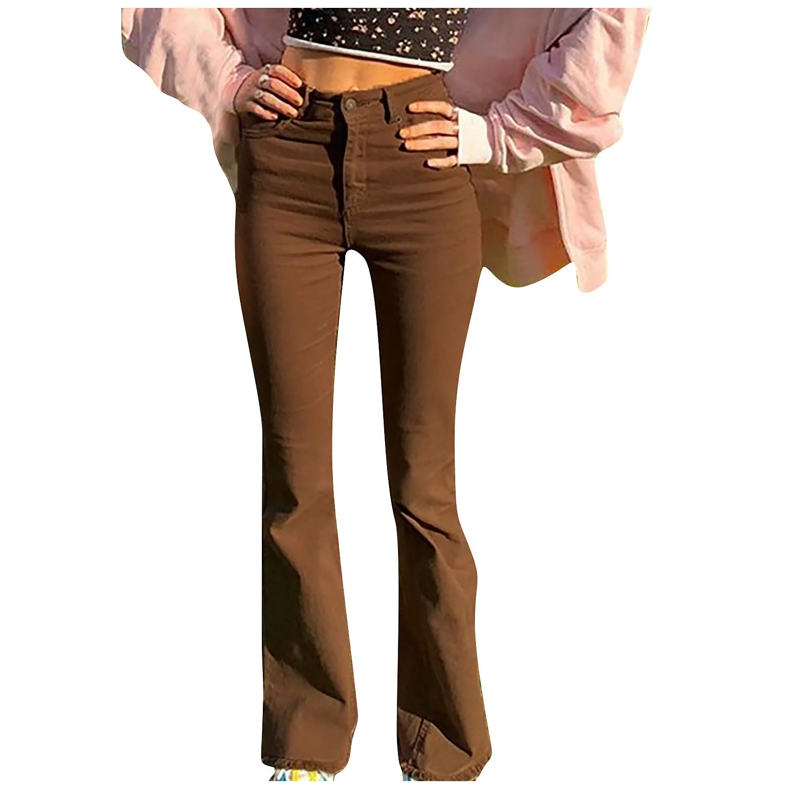 Generico Jeans da Donna a Flared, Pantaloni Donna a Flared Jeans Svasati a Vita Bassa Pantaloni Lunghi Taglio Bootcut Elasticizzati Skinny Jeans Donna con Tasche Jeans Svasato con Tasche Streetwear - immagine 1