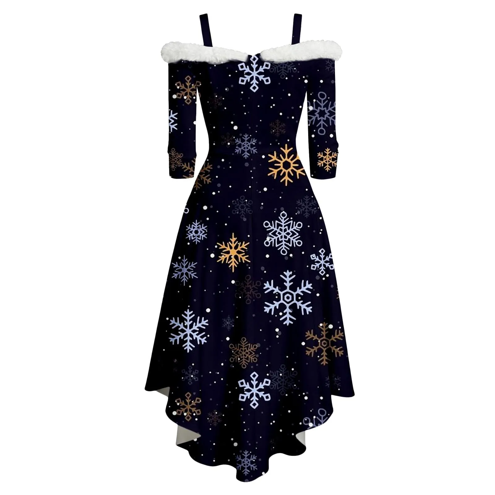 Generisch Abito natalizio da donna, elegante, a maniche lunghe, con scollo a V, in velluto, senza spalline, sexy, da festa, da ballo, da sera, Blu scuro, 3XL - immagine 4