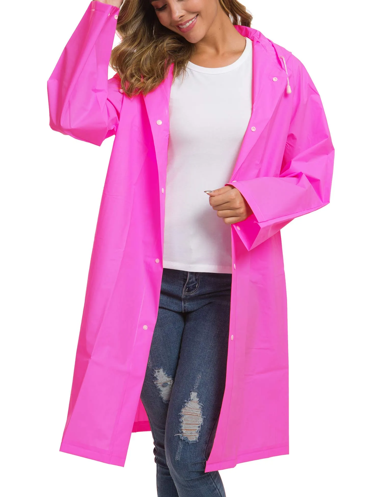 Besshopie, Poncho Impermeabile in etilene vinil Acetato, Riutilizzabile, Unisex, Lungo e Trasparente, Donna, Rosso Rosato, Large - immagine 1