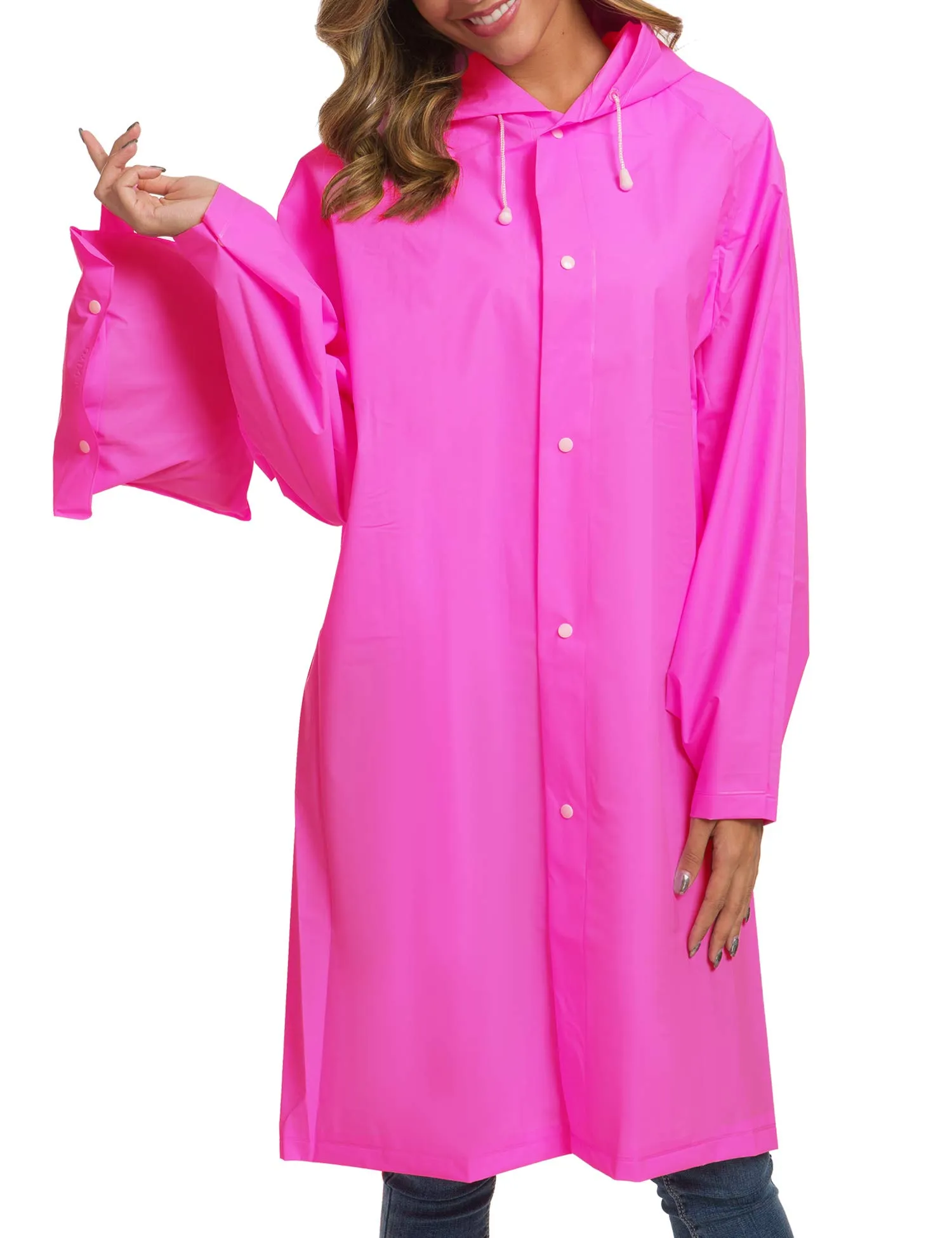 Besshopie, Poncho Impermeabile in etilene vinil Acetato, Riutilizzabile, Unisex, Lungo e Trasparente, Donna, Rosso Rosato, Large - immagine 2
