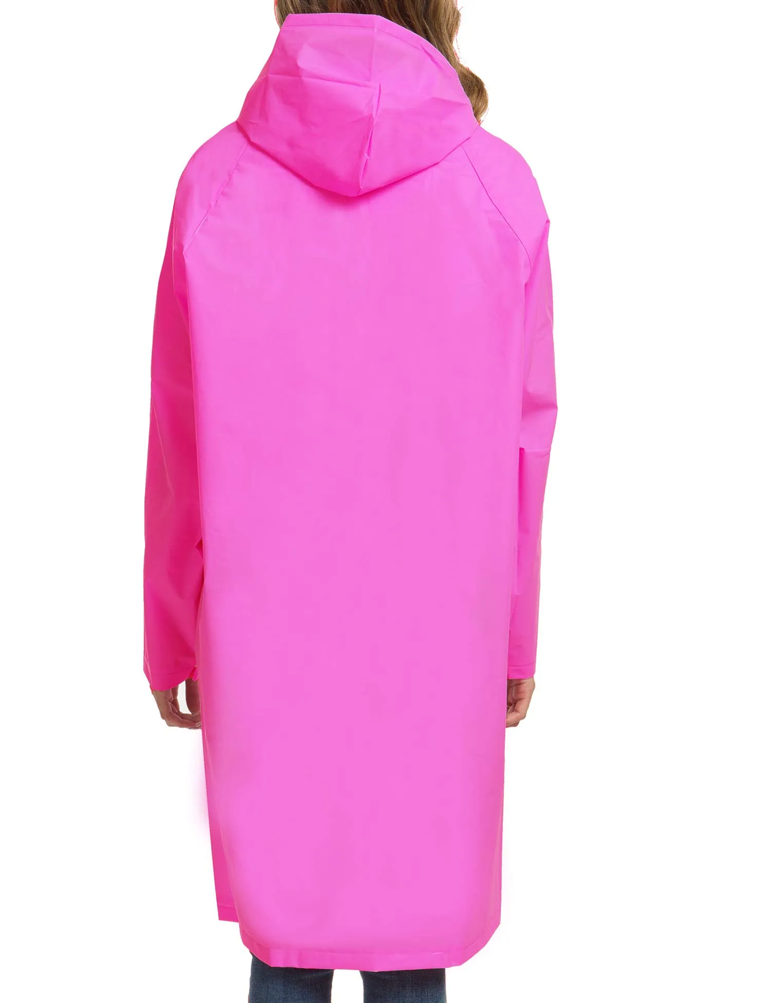 Besshopie, Poncho Impermeabile in etilene vinil Acetato, Riutilizzabile, Unisex, Lungo e Trasparente, Donna, Rosso Rosato, Large - immagine 3