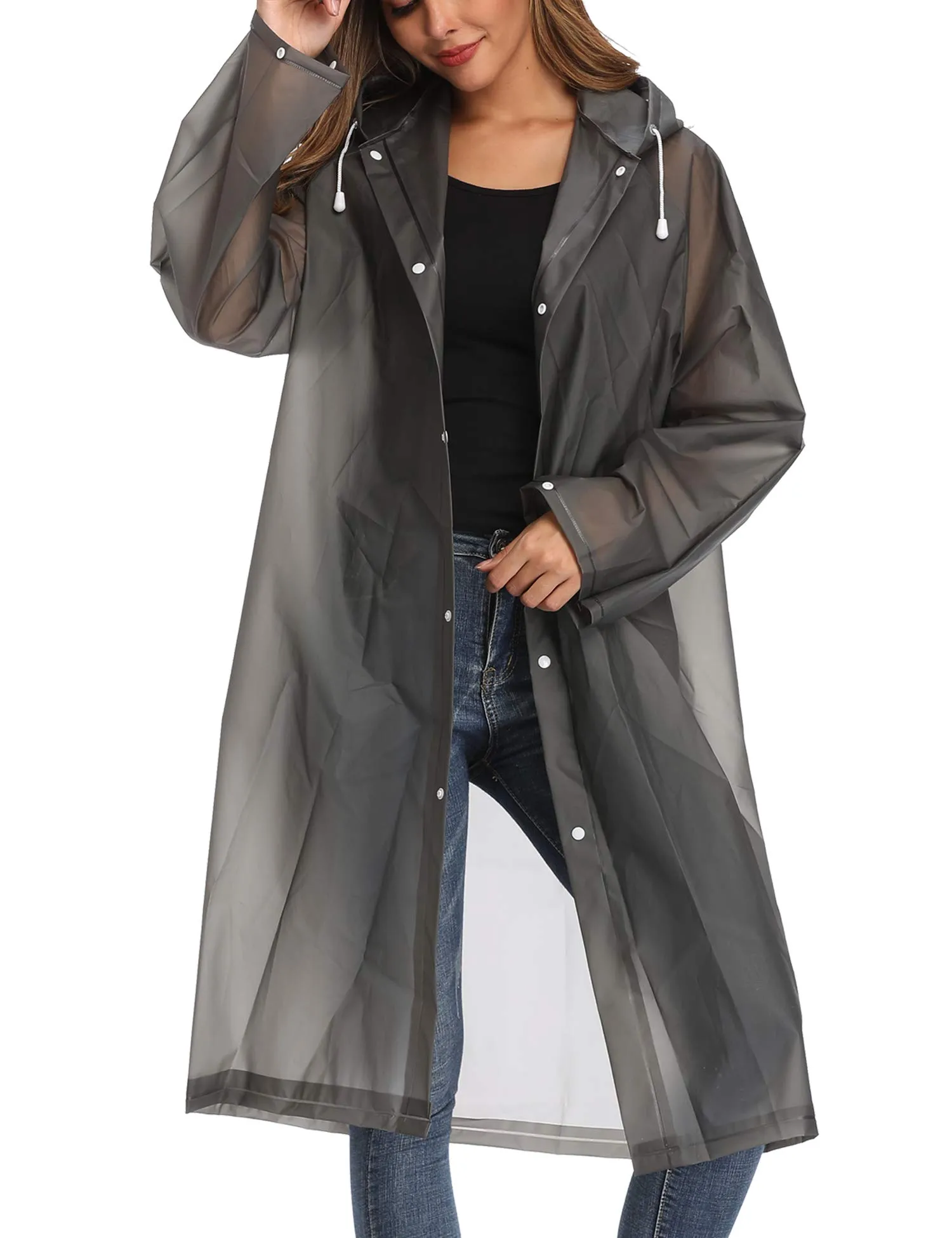 Besshopie poncho impermeabile in etilene vinil acetato riutilizzabile unisex lungo e trasparente Donna Medium - immagine 1