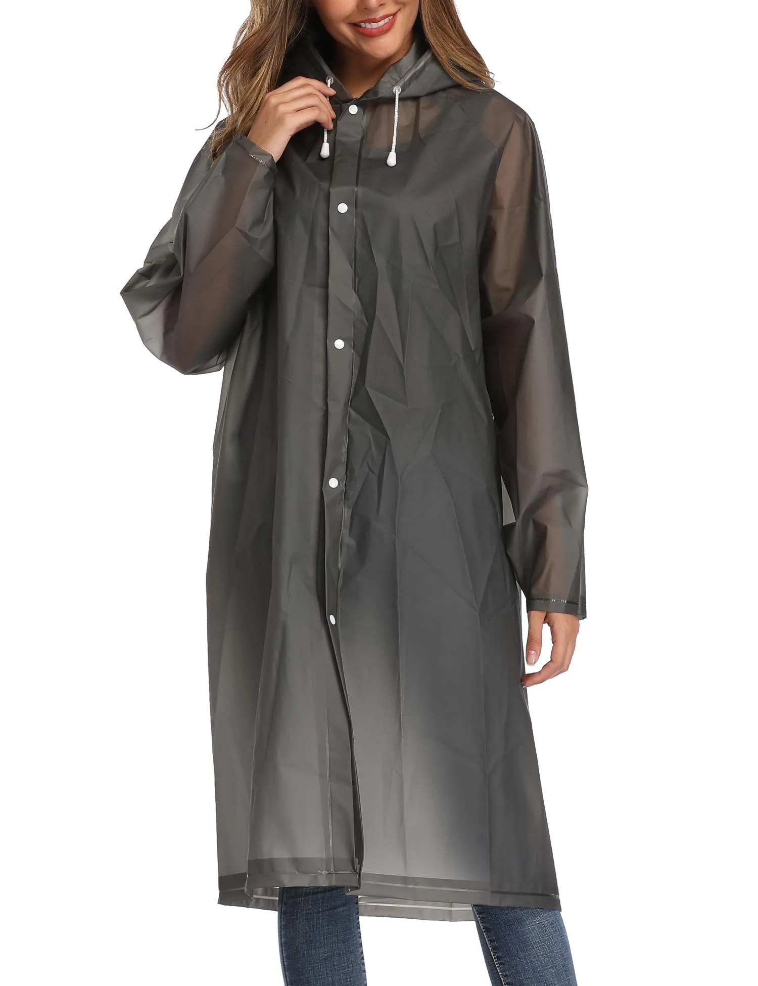 Besshopie poncho impermeabile in etilene vinil acetato riutilizzabile unisex lungo e trasparente Donna Medium - immagine 3
