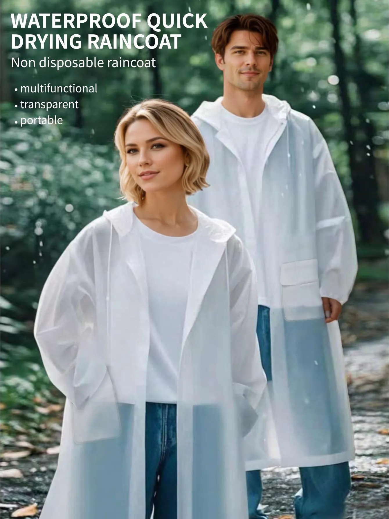 Besshopie, Poncho Impermeabile in etilene vinil Acetato, Riutilizzabile, Unisex, Lungo e Trasparente, Donna, Infradito Colorati Estivi, con finte Perline, X-Large - immagine 2