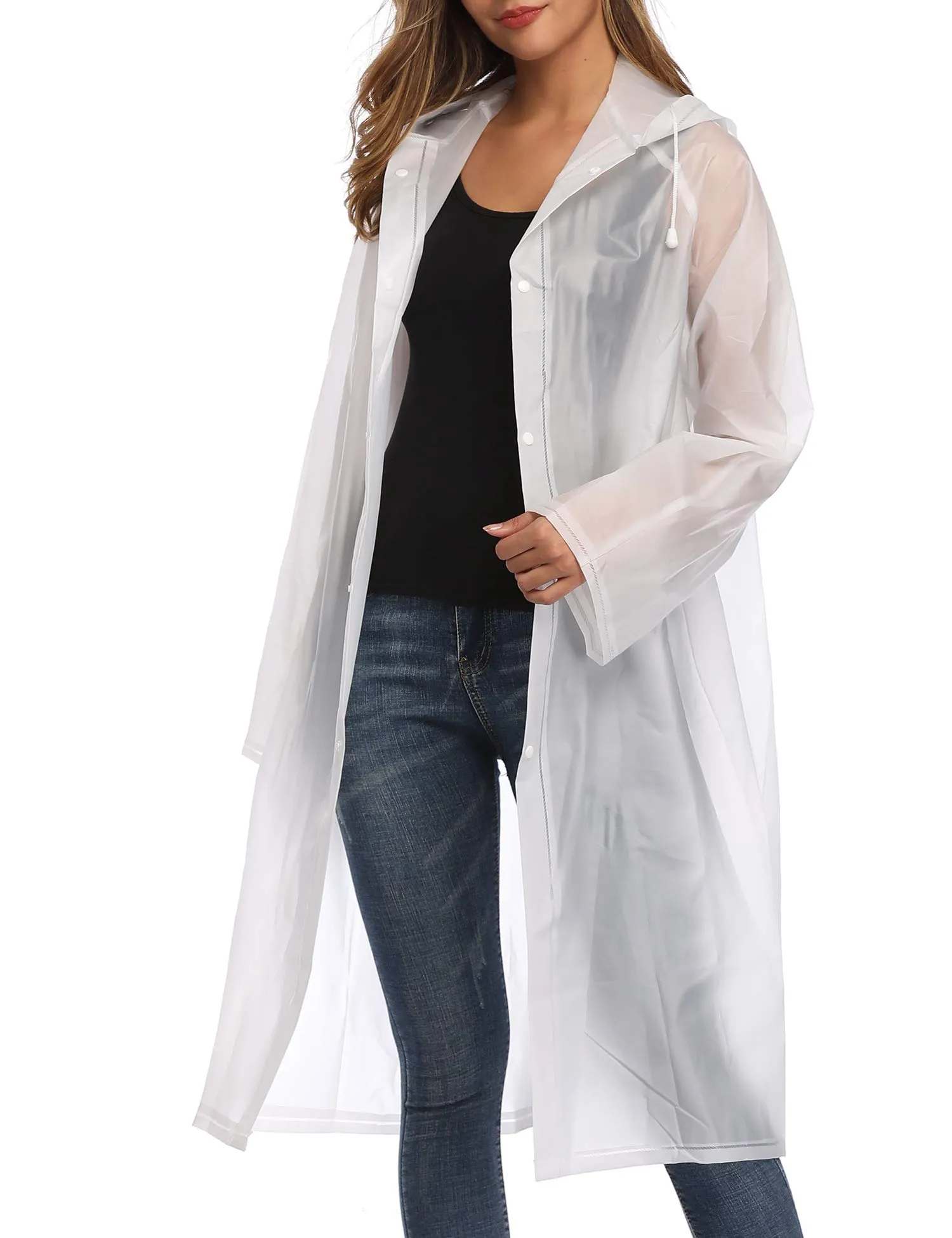 Poncho antipioggia per adulti, impermeabile, riutilizzabile, impermeabile, impermeabile, con cappuccio e maniche, colore: bianco, M - immagine 1