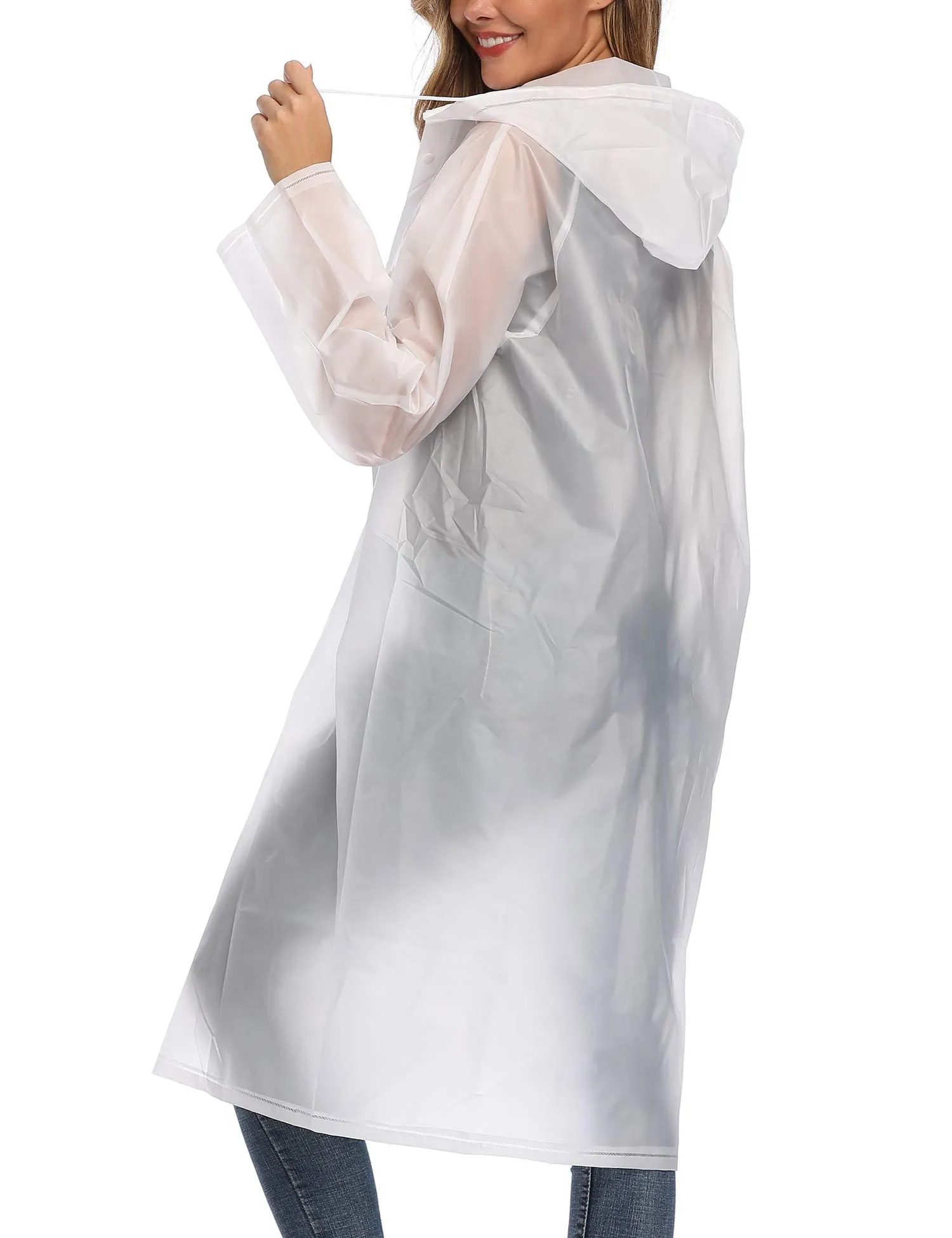 Poncho antipioggia per adulti, impermeabile, riutilizzabile, impermeabile, impermeabile, con cappuccio e maniche, colore: bianco, M - immagine 5