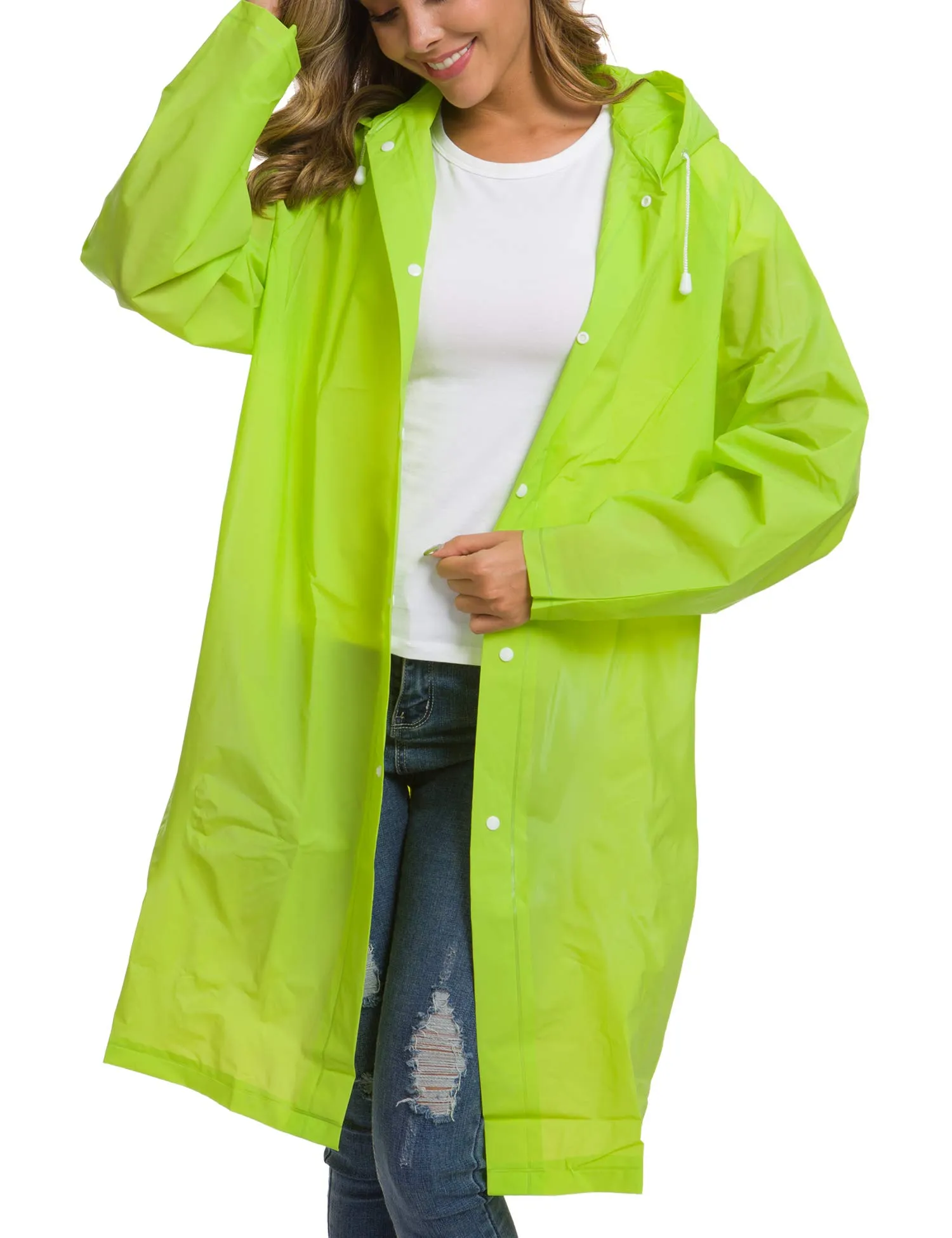 Besshopie, poncho impermeabile in etilene vinil acetato, riutilizzabile, unisex, lungo e trasparente, Donna, Lyndee, Large - immagine 1