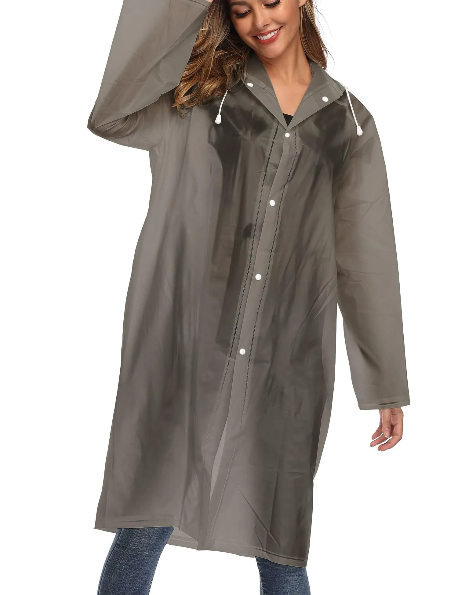 Besshopie EVA impermeabile impermeabile pioggia poncho riutilizzabile unisex uomo donna lungo chiaro pioggia usura grigio M - immagine 2