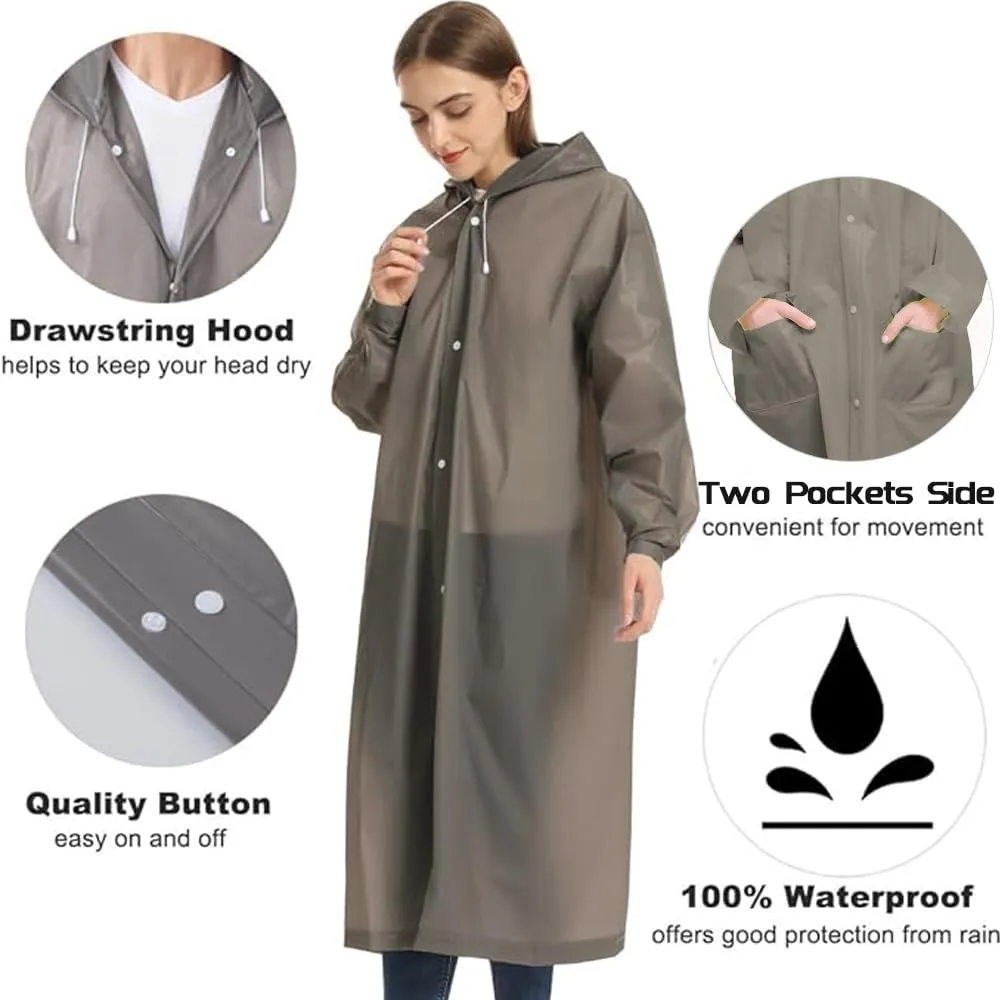 Besshopie EVA impermeabile impermeabile pioggia poncho riutilizzabile unisex uomo donna lungo chiaro pioggia usura, Grigio, X-Large - immagine 5