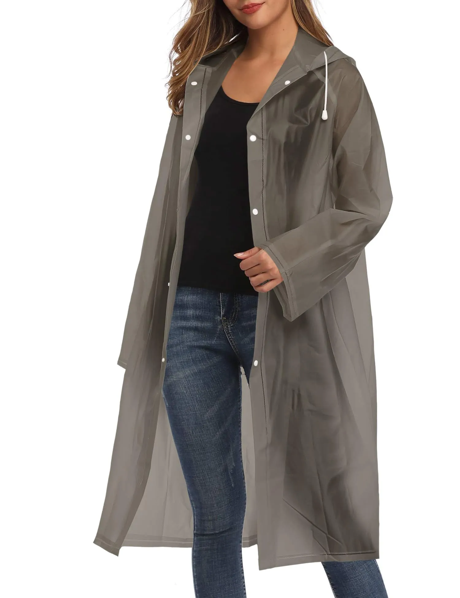 Besshopie EVA impermeabile impermeabile pioggia poncho riutilizzabile unisex uomo donna lungo chiaro pioggia usura, Grigio, Large - immagine 1