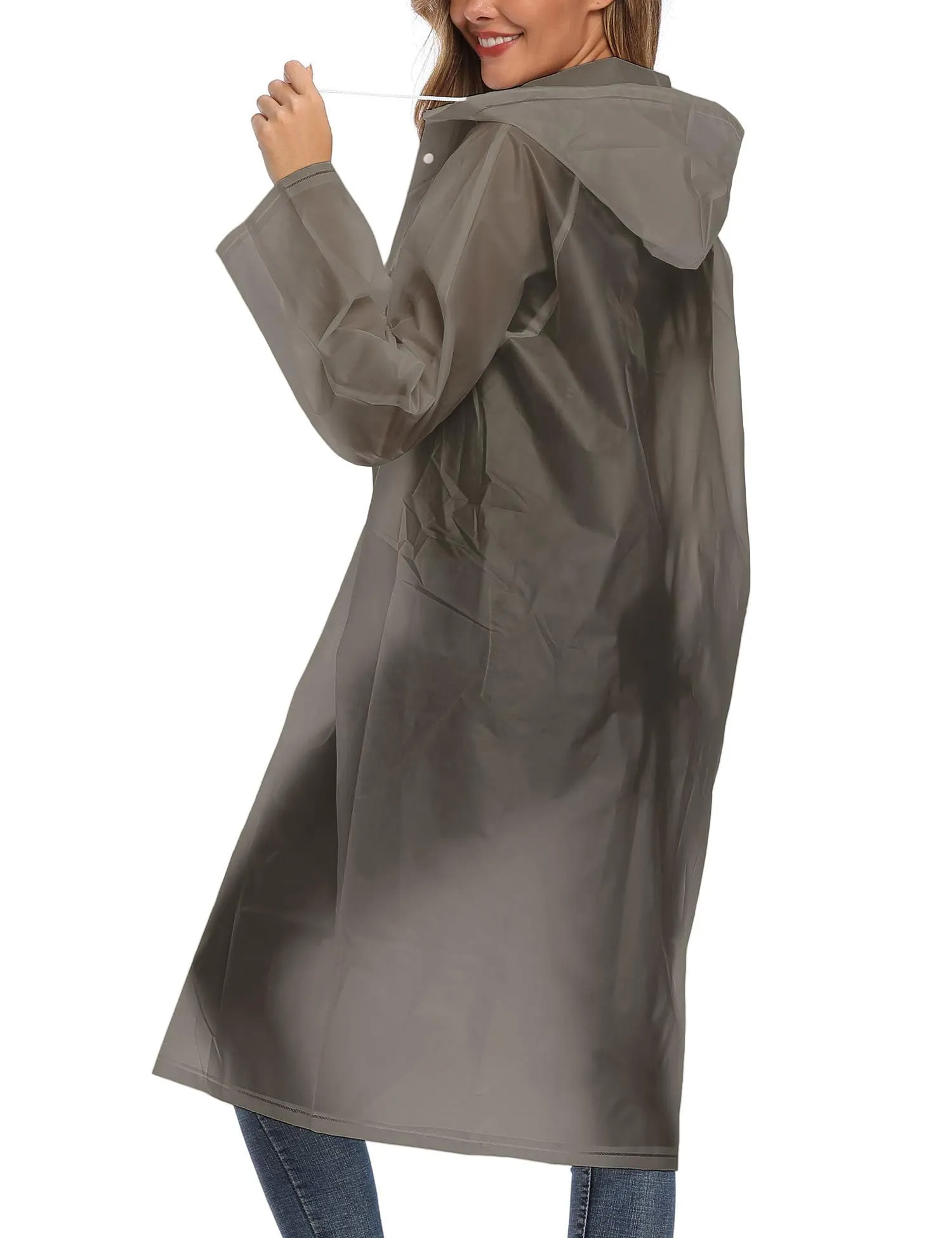 Besshopie EVA impermeabile impermeabile pioggia poncho riutilizzabile unisex uomo donna lungo chiaro pioggia usura, Grigio, Large - immagine 3