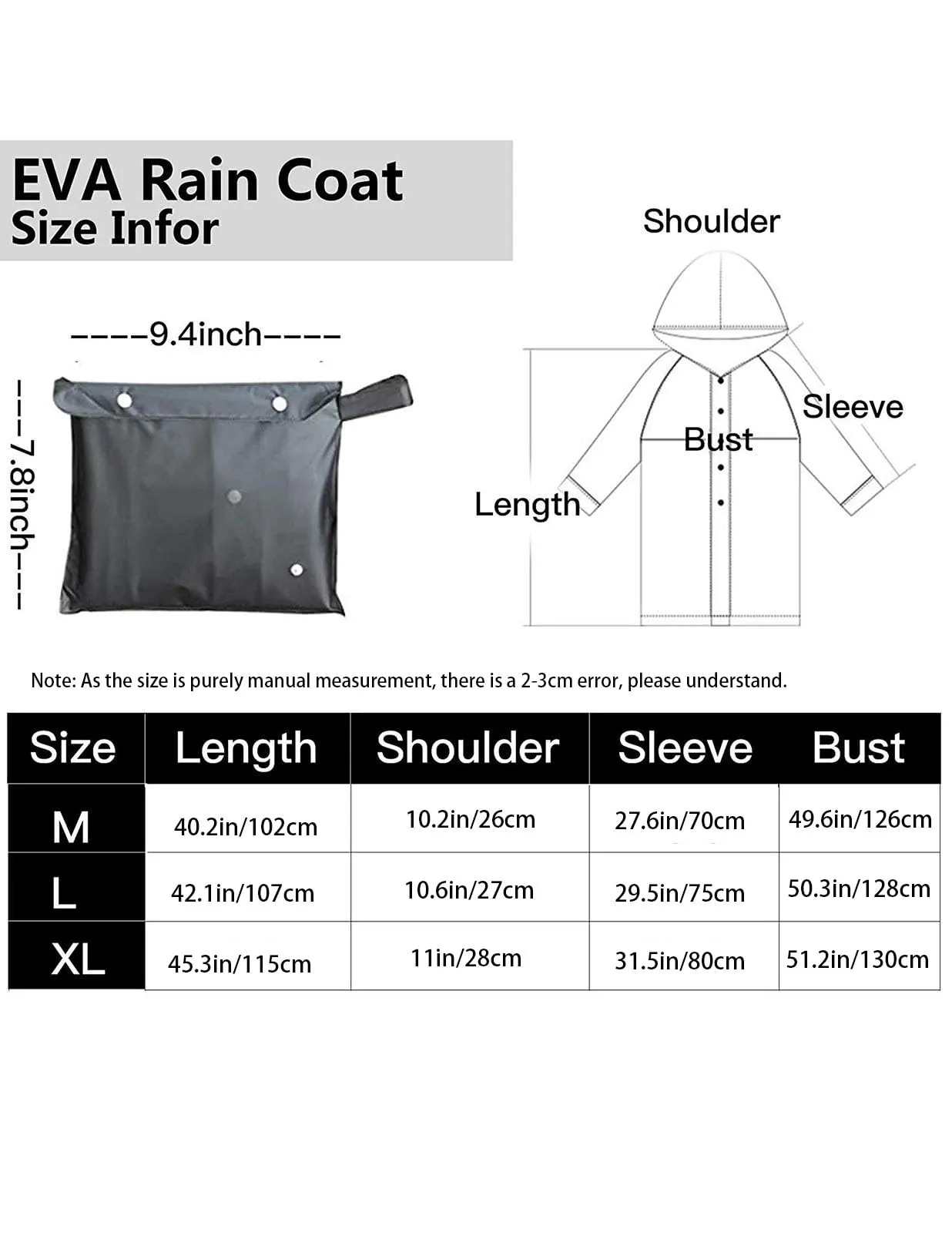 Besshopie EVA impermeabile impermeabile pioggia poncho riutilizzabile unisex uomo donna lungo chiaro pioggia usura, Grigio, Large - immagine 6