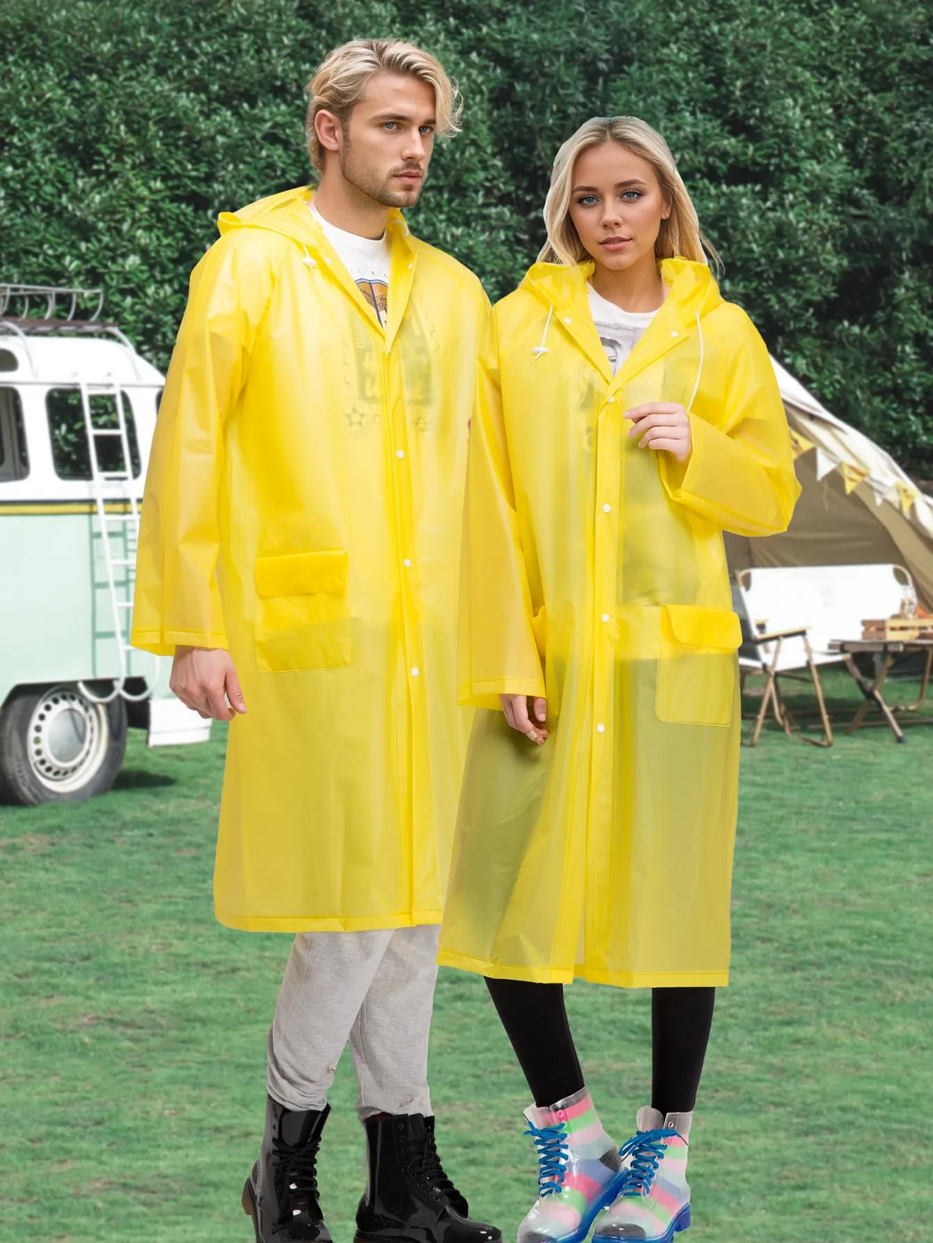 Besshopie Impermeabile Impermeabile Impermeabile Impermeabile Pioggia Poncho Riutilizzabile Unisex Uomini Donne Lungo Chiaro Pioggia Indossare, Donna, Colore: giallo., Medium - immagine 2