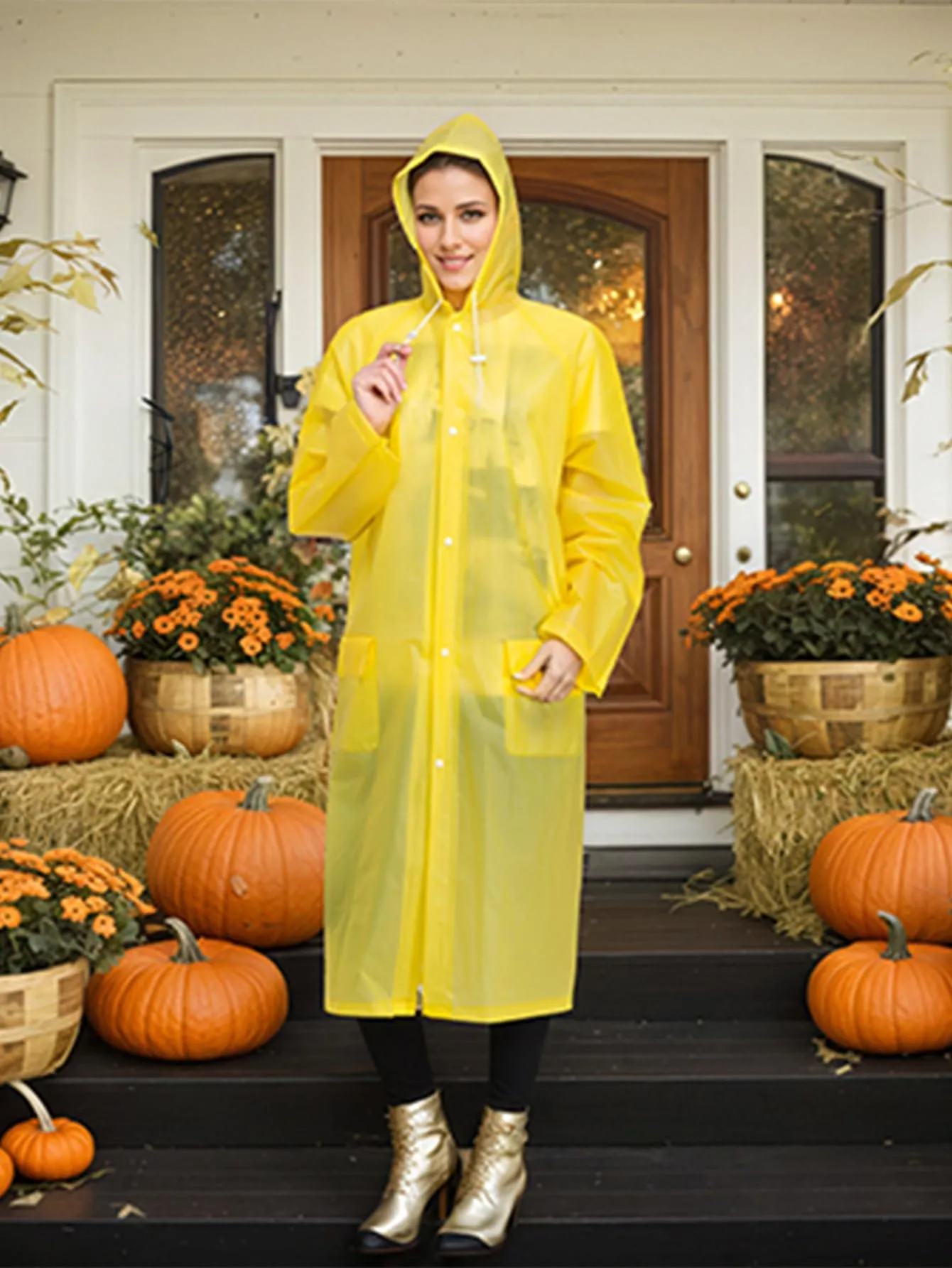 Besshopie Impermeabile Impermeabile Impermeabile Impermeabile Pioggia Poncho Riutilizzabile Unisex Uomini Donne Lungo Chiaro Pioggia Indossare, Donna, Colore: giallo., Medium - immagine 3