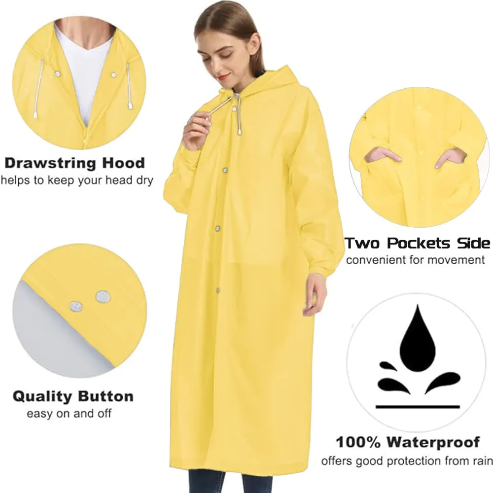 Besshopie Impermeabile Impermeabile Impermeabile Impermeabile Pioggia Poncho Riutilizzabile Unisex Uomini Donne Lungo Chiaro Pioggia Indossare, Donna, Colore: giallo., Medium - immagine 4
