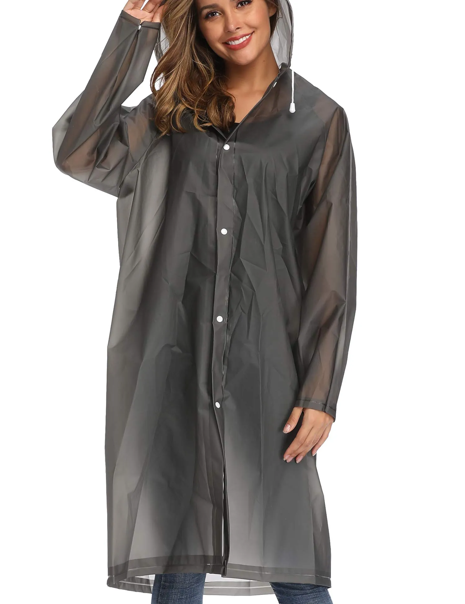 Besshopie Impermeabile Impermeabile Impermeabile Impermeabile Pioggia Poncho Riutilizzabile Unisex Uomini Donne Lungo Chiaro Pioggia Indossare, Donna, Grigio Nero 2, X-Large - immagine 4