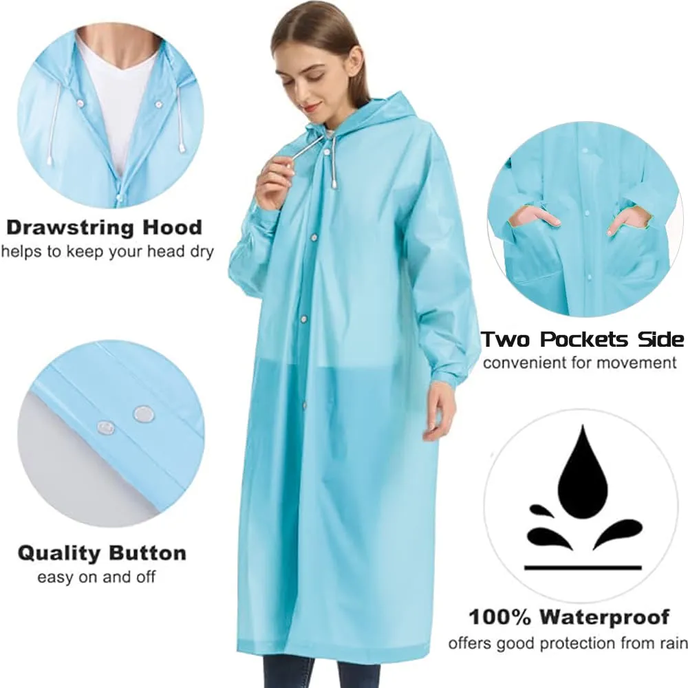 Impermeabile portatile impermeabile, poncho impermeabile per unisex, perfetto per escursioni, Disneyland o campeggio blu M - immagine 3