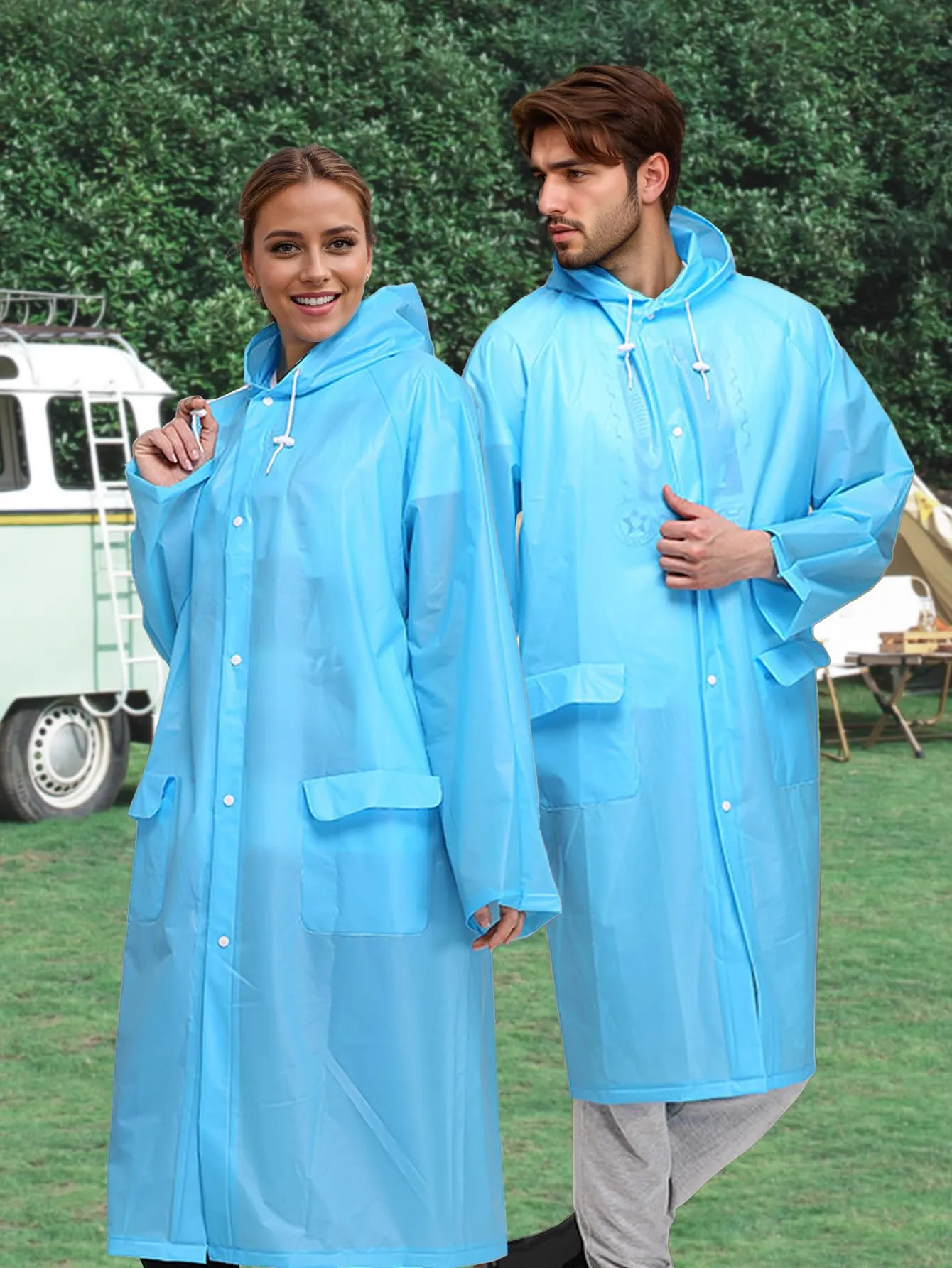 Impermeabile Pulsante Pioggia Poncho Monouso Impermeabile Giacche Blu L - immagine 2
