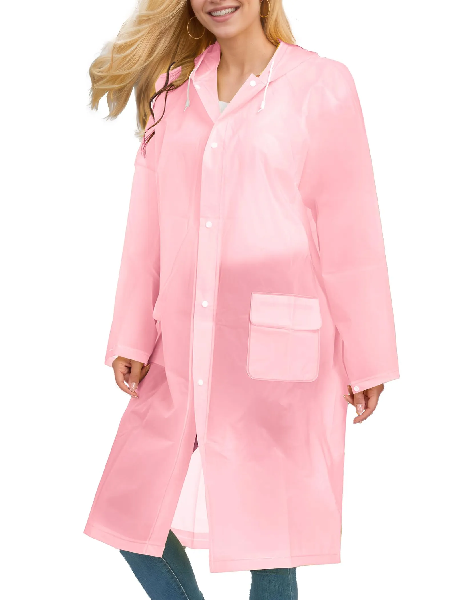 Besshopie EVA impermeabile impermeabile pioggia poncho riutilizzabile unisex uomo donna lungo chiaro pioggia usura rosa M - immagine 3