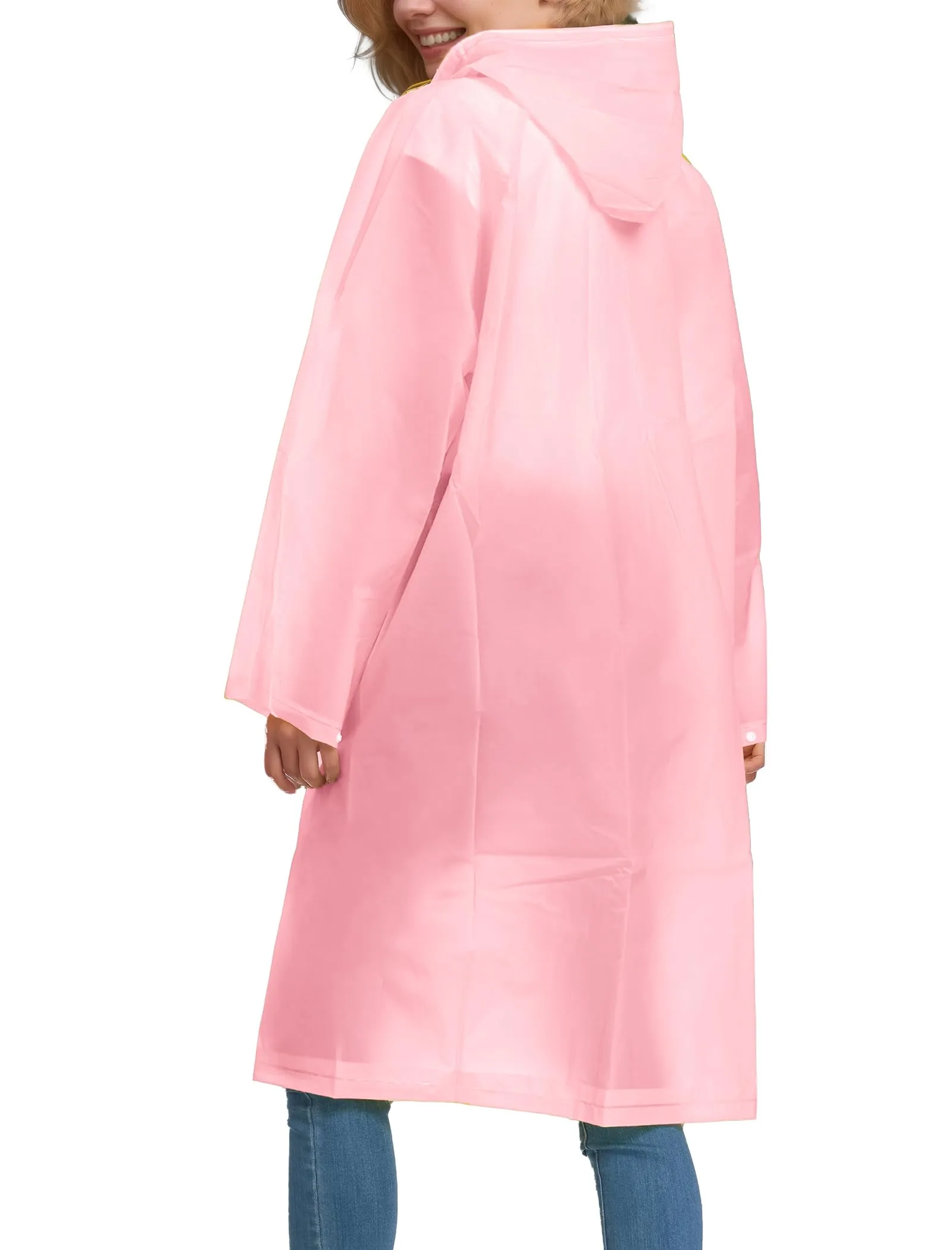 Besshopie EVA impermeabile impermeabile pioggia poncho riutilizzabile unisex uomo donna lungo chiaro pioggia usura rosa XL - immagine 4