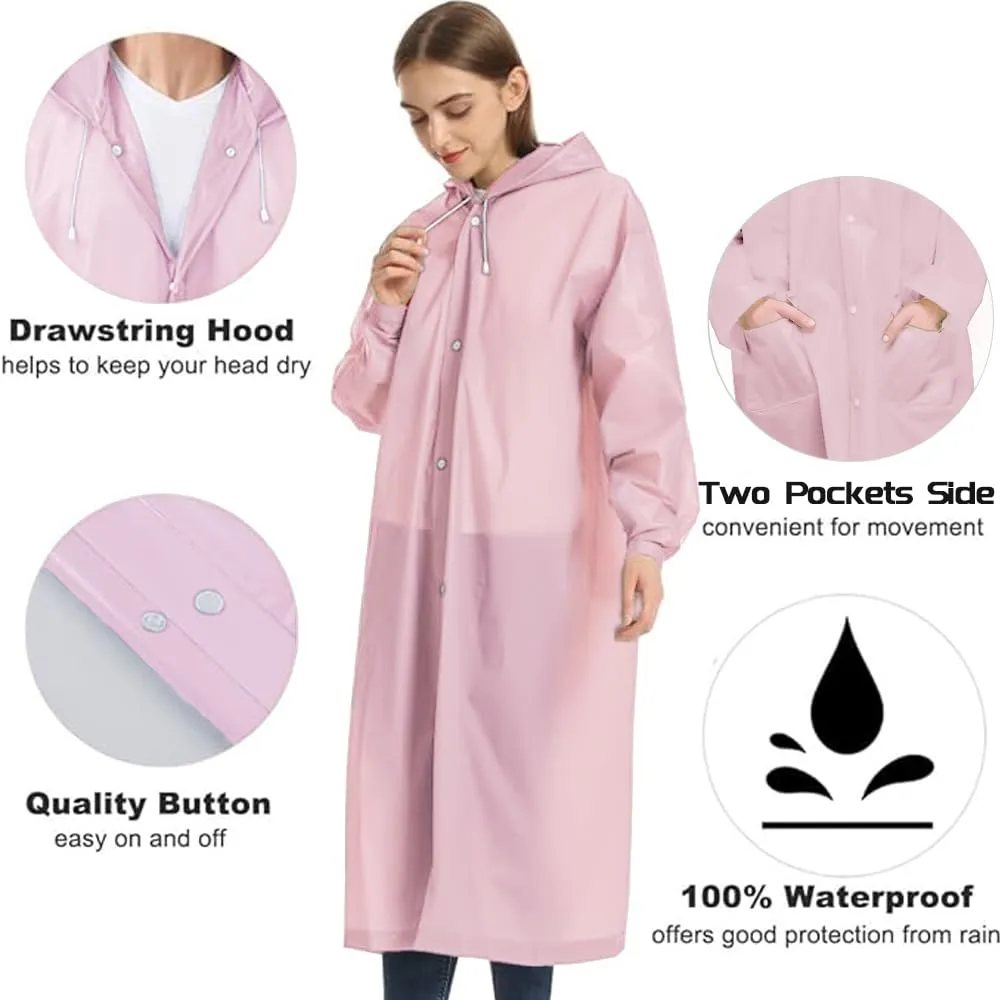 Besshopie EVA impermeabile impermeabile pioggia poncho riutilizzabile unisex uomo donna lungo chiaro pioggia usura rosa XL - immagine 5
