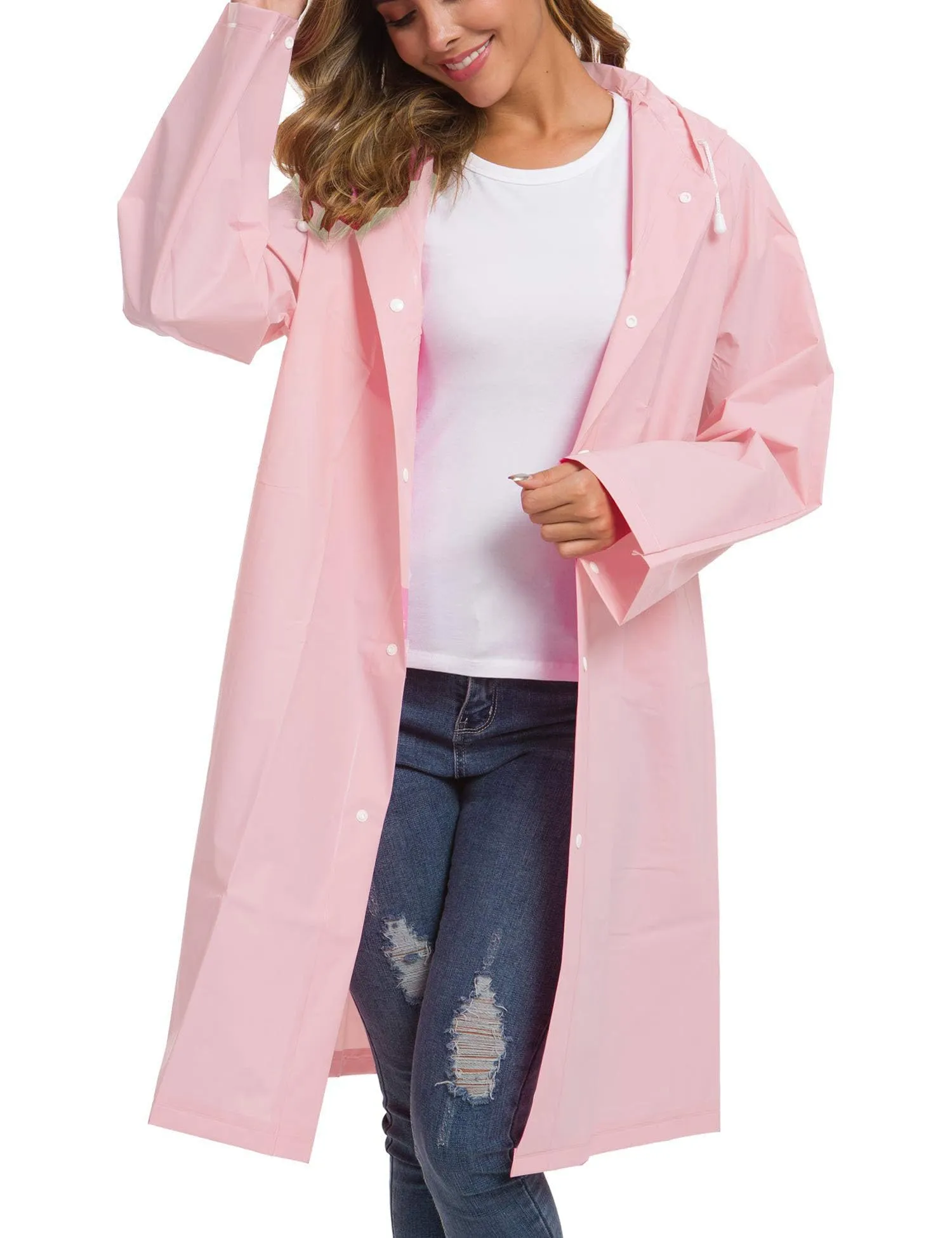 Besshopie EVA impermeabile impermeabile pioggia poncho riutilizzabile unisex uomo donna lungo chiaro pioggia usura rosa L - immagine 1