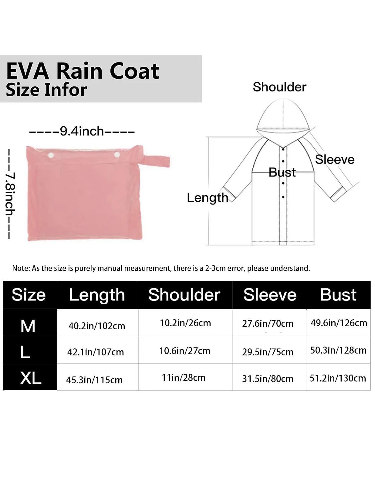 Besshopie EVA impermeabile impermeabile pioggia poncho riutilizzabile unisex uomo donna lungo chiaro pioggia usura rosa L - immagine 6