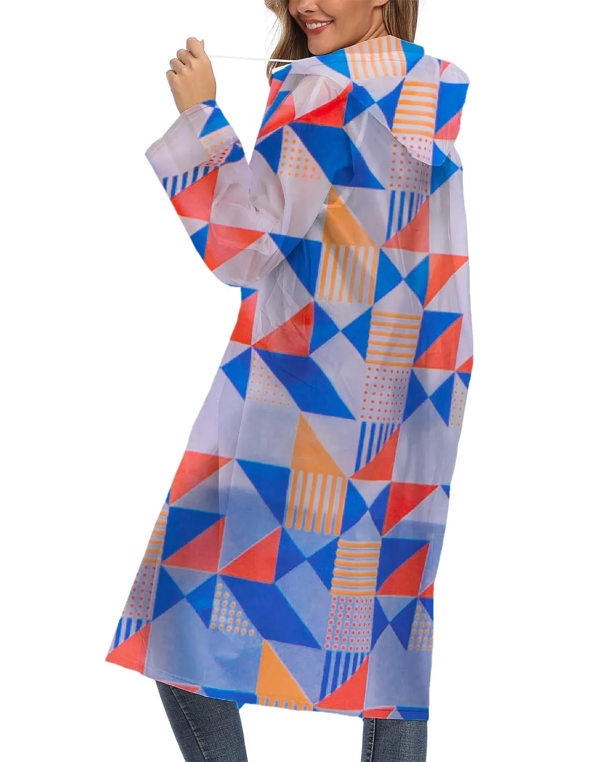 Besshopie EVA Impermeabile Donna A Righe Foderato Con Cappuccio Leggero Impermeabile Outdoor Impermeabile Giacca A Vento Romboide L - immagine 3