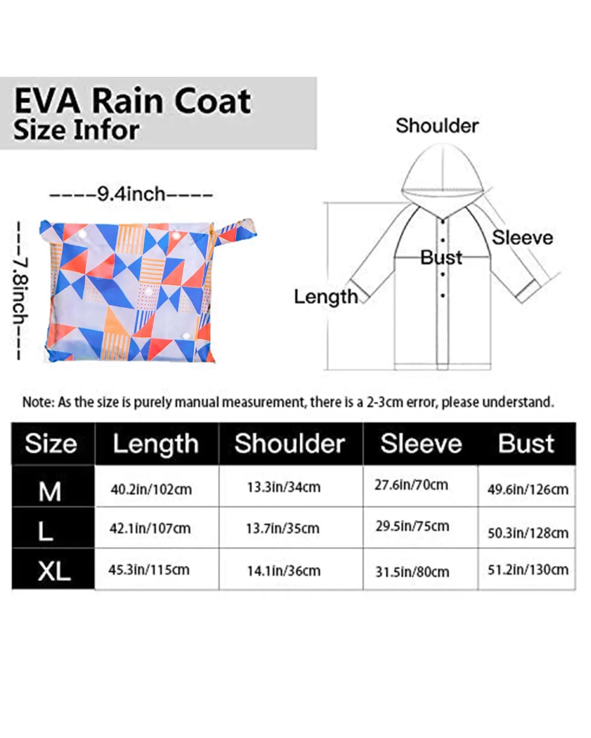 Besshopie EVA Impermeabile Donna A Righe Foderato Con Cappuccio Leggero Impermeabile Outdoor Impermeabile Giacca A Vento Romboide L - immagine 6
