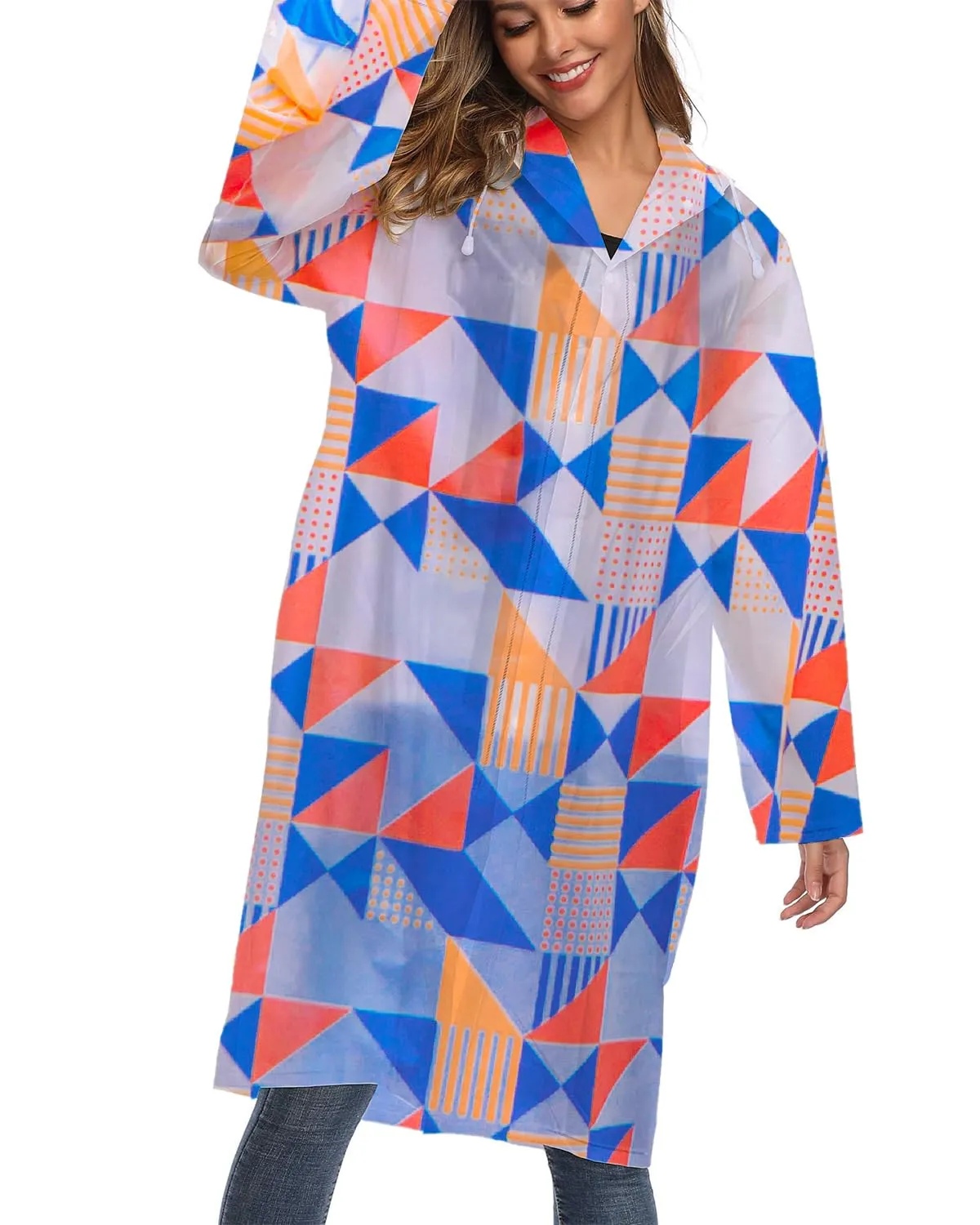 Besshopie EVA impermeabile impermeabile pioggia poncho riutilizzabile unisex uomo donna lungo chiaro pioggia usura, Multicolore, X-Large - immagine 2