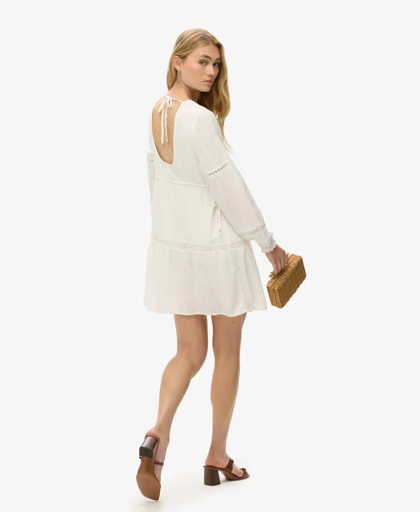 Superdry Mini abito da donna Ibiza a maniche lunghe, bianco, 46 - immagine 3