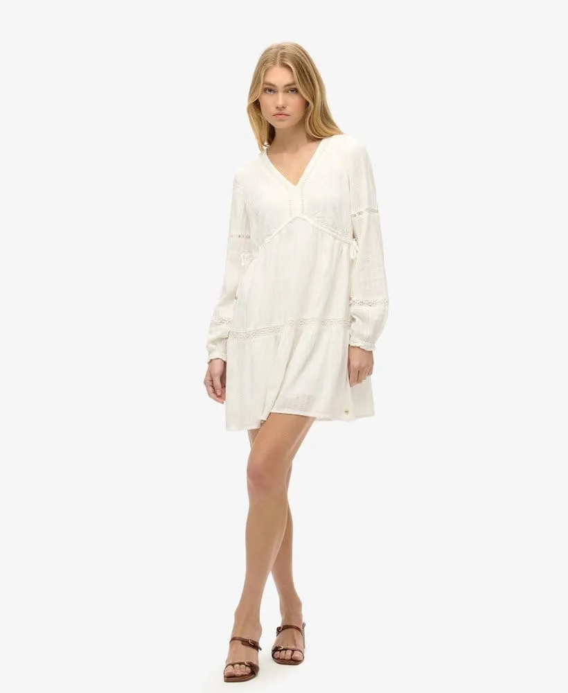 Superdry Mini abito da donna Ibiza a maniche lunghe, bianco, 44 - immagine 4