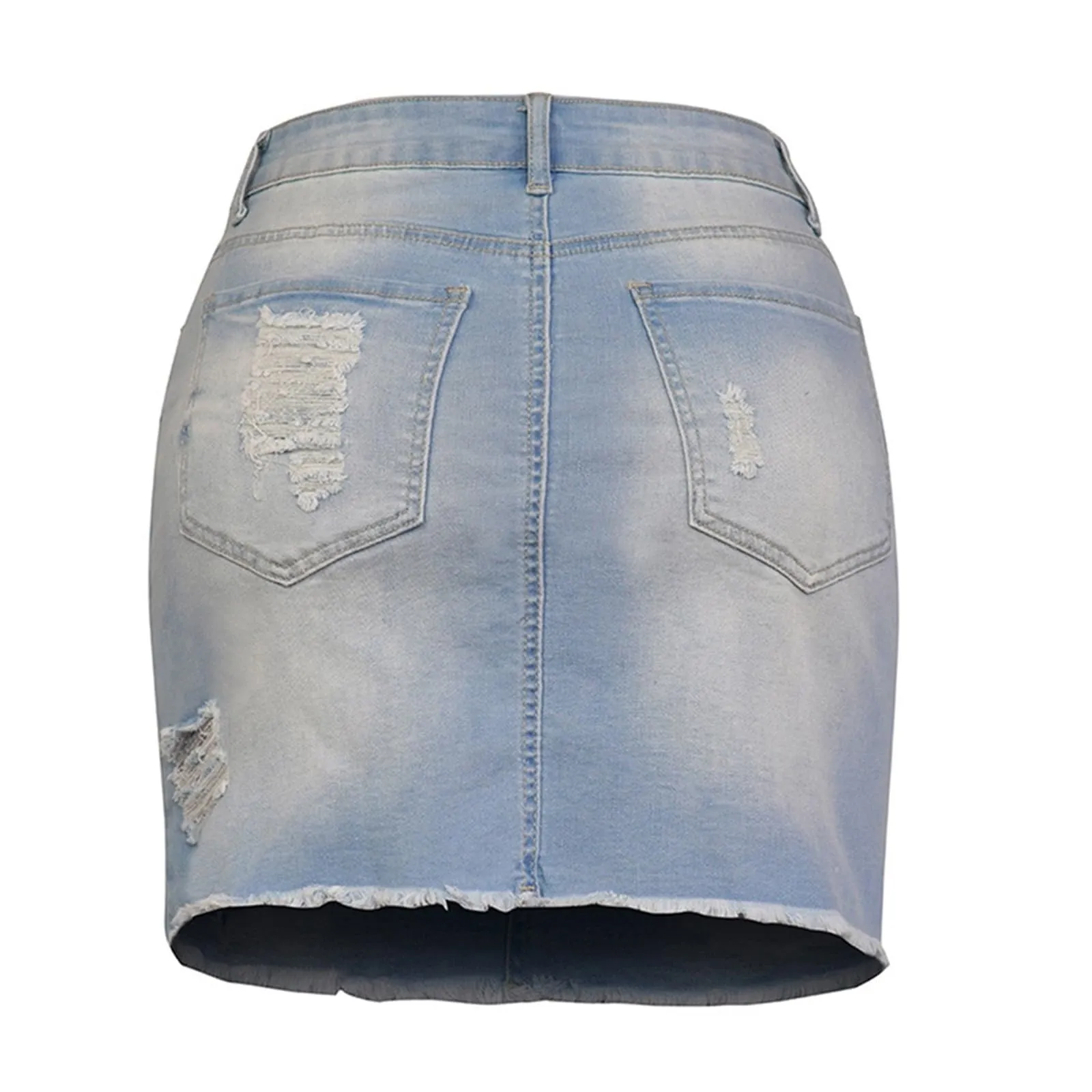 Duohropke Gonna da donna in denim, Y2K, a vita alta, linea ad A, minigonna sfilacciata, vintage, gonna estiva, Blu, S - immagine 5