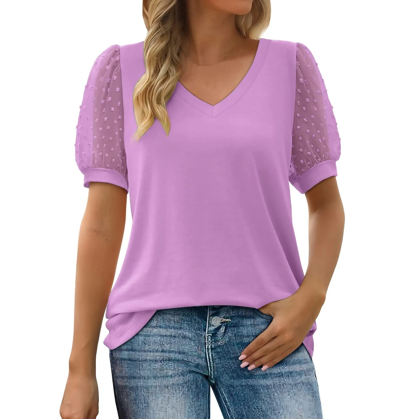 Uwdiohq Deals of The Day Top A Maniche Corte in Chiffon con Scollo A V in Tinta Unita Casual da Donna Giacca Estetista Sciolto Casual Warehouse Clearance - immagine 1