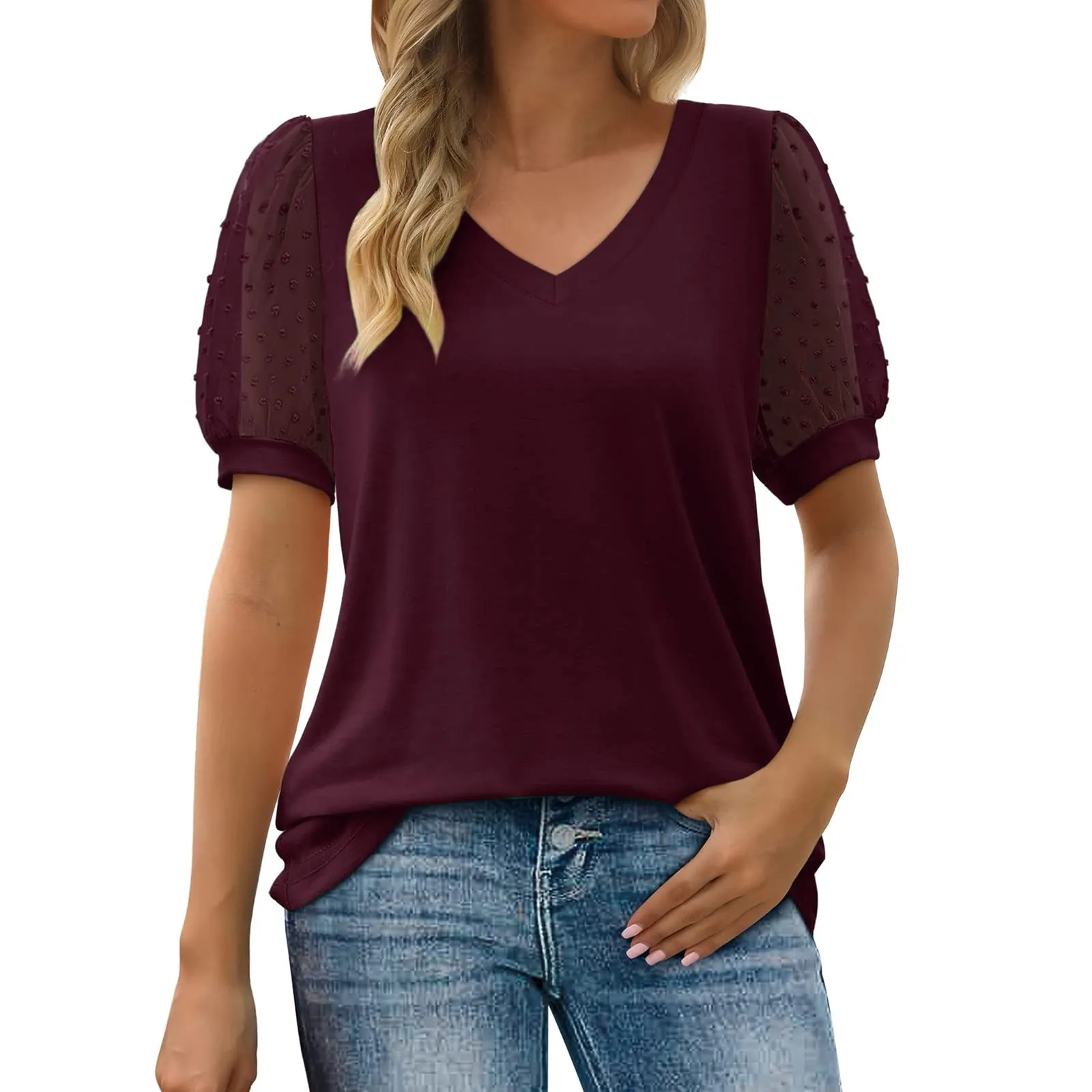 Uwdiohq Lightning Deals of Today Top A Maniche Corte in Chiffon con Scollo A V in Tinta Unita Casual da Donna Giacca Estetista Sciolto Casual Open Box Deals - immagine 1