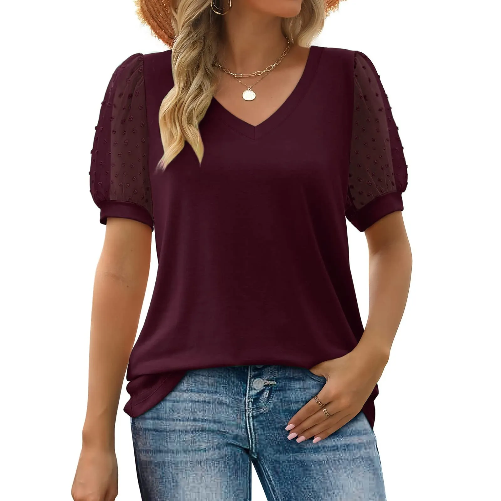 Uwdiohq Lightning Deals of Today Top A Maniche Corte in Chiffon con Scollo A V in Tinta Unita Casual da Donna Giacca Estetista Sciolto Casual Open Box Deals - immagine 2