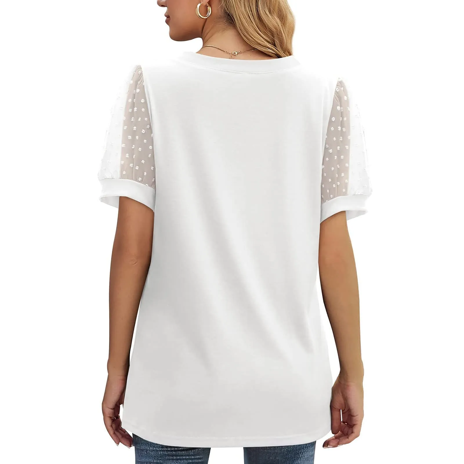 Uwdiohq Day Prime Deals Today 2024 Top A Maniche Corte in Chiffon con Scollo A V in Tinta Unita Casual da Donna Giacca Estetista Sciolto Casual My Orders Placed - immagine 7