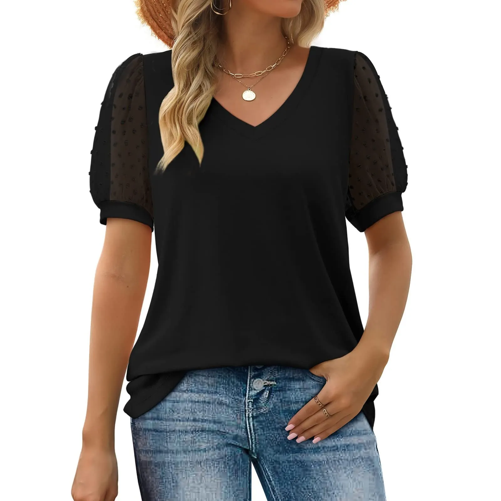 Uwdiohq Offerte Oggi Top A Maniche Corte in Chiffon con Scollo A V in Tinta Unita Casual da Donna Giacca Estetista Sciolto Casual Buy Again - immagine 2