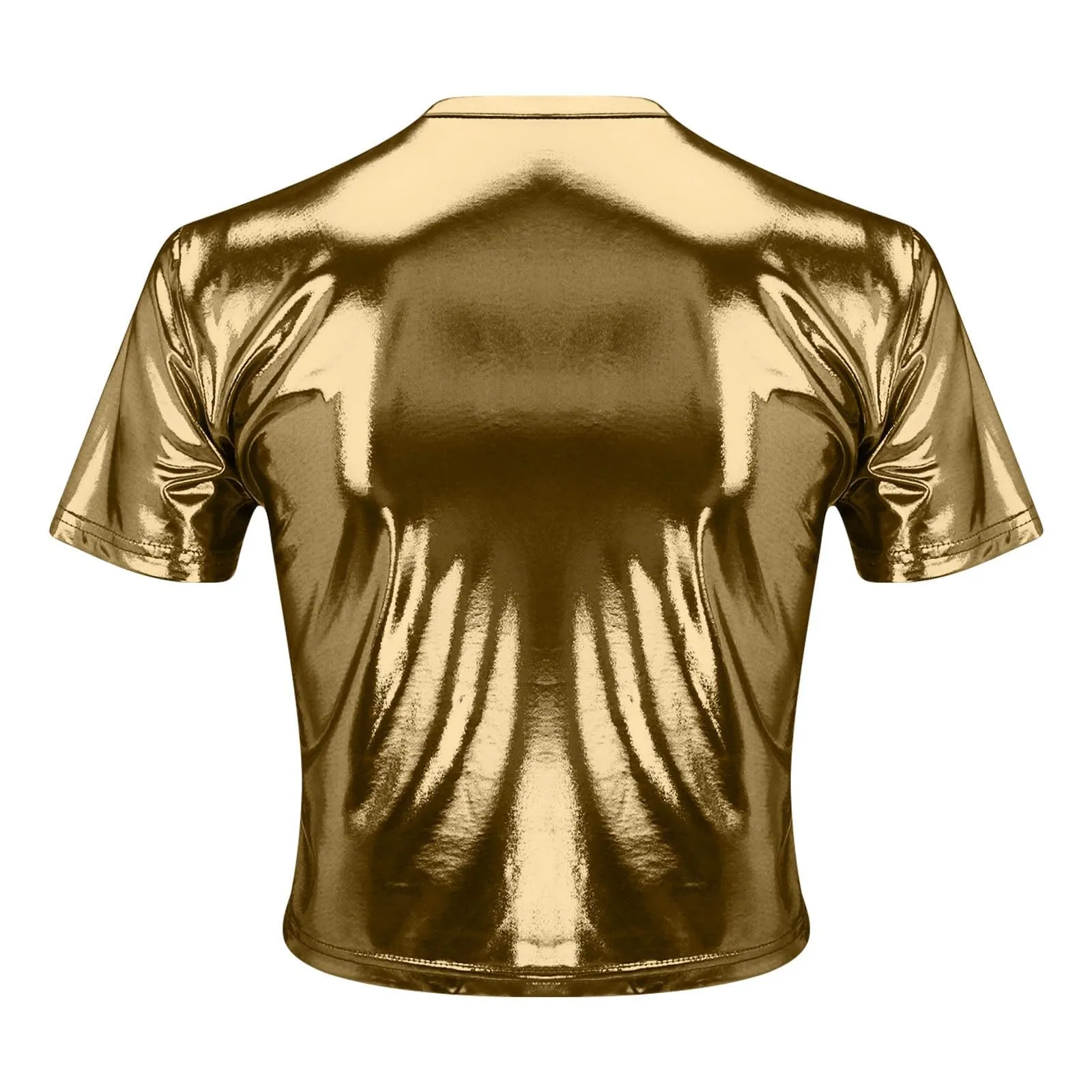 Uwdiohq Outlet Offerte Oggi T-Shirt da Donna a Maniche Corte con Scollo Tondo Metallizzato Lucido Riflettente Tinta Unita Maglie Termiche Estive Maglietta Gialla Maniche Corte T Miei Ordini Offerta - immagine 3