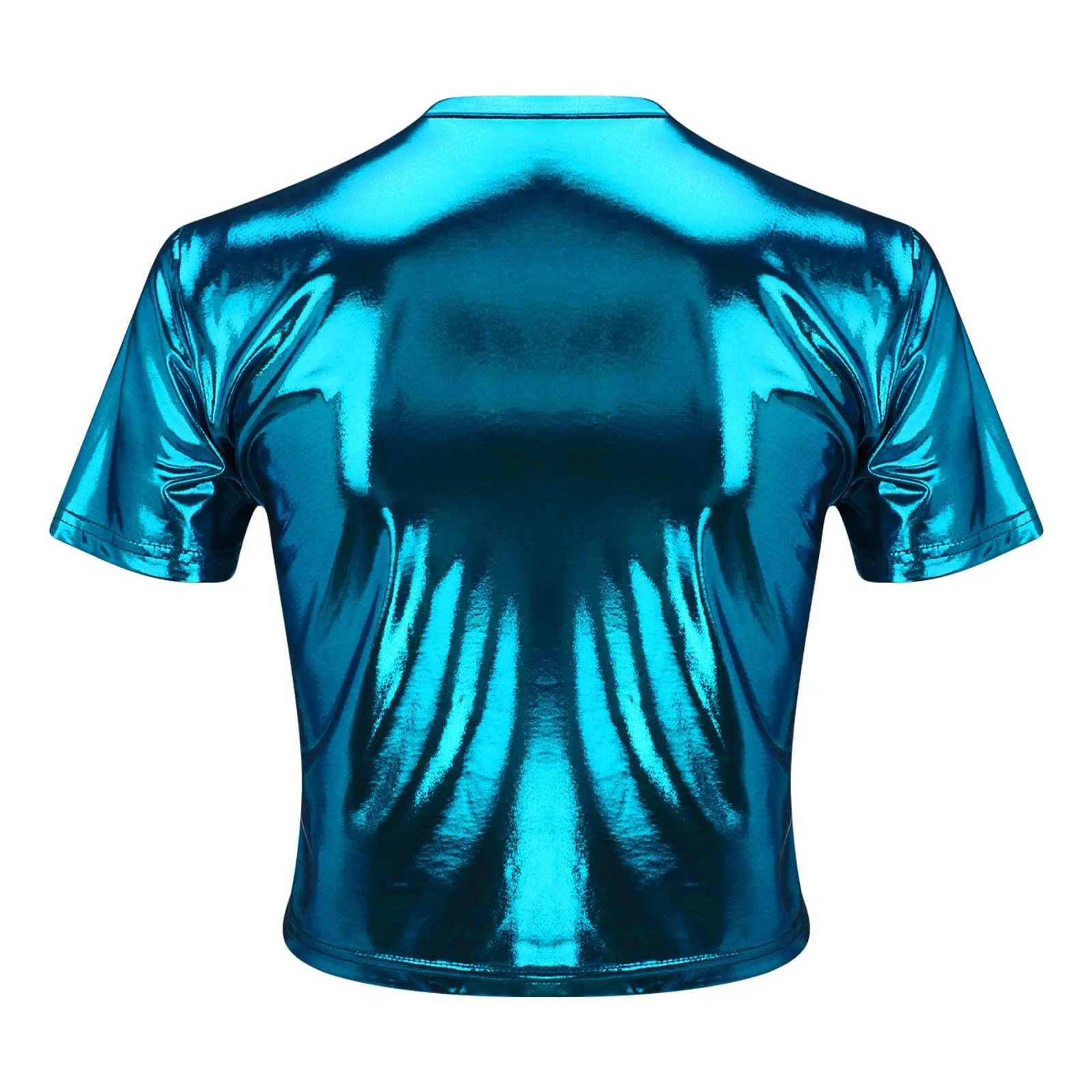 Uwdiohq Lightning Deals T-Shirt da Donna a Maniche Corte con Scollo Tondo Metallizzato Lucido Riflettente Tinta Unita Maglie Termiche Estive Maglietta Gialla Maniche Corte T-S Mio Ordine in Offerta - immagine 3