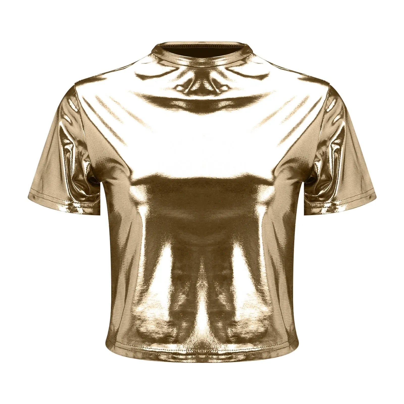 Uwdiohq Offerte Day Prime 11 12 Luglio T-Shirt da Donna a Maniche Corte con Scollo Tondo Metallizzato Lucido Riflettente Tinta Unita Maglie Termiche Estive Maglietta Gialla Maniche Co Big Deal Days - immagine 2
