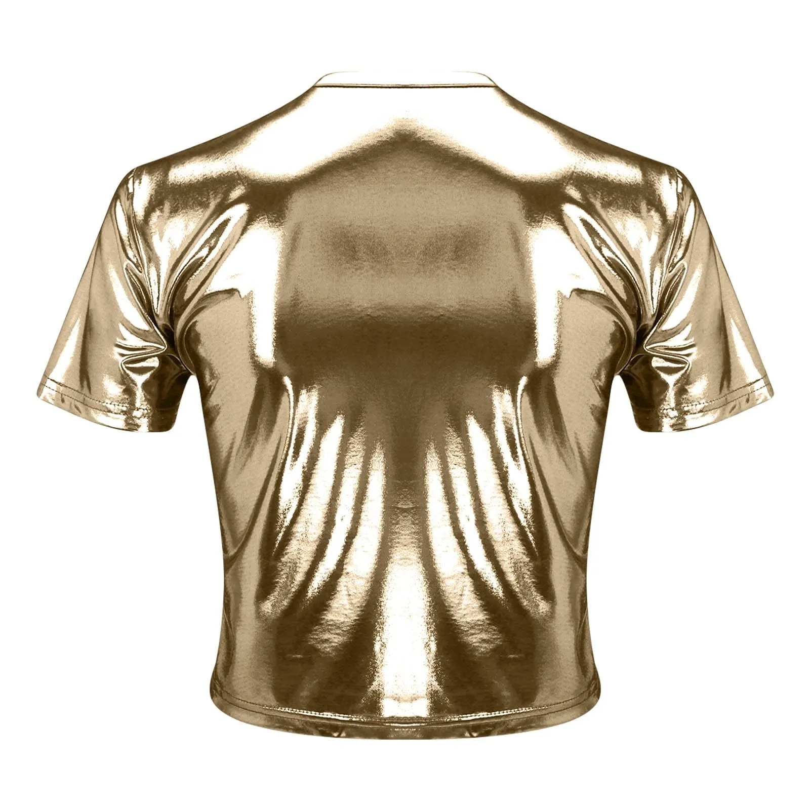 Uwdiohq Offerte del Giorno Prime T-Shirt da Donna a Maniche Corte con Scollo Tondo Metallizzato Lucido Riflettente Tinta Unita Maglie Termiche Estive Maglietta Gialla Ma Abbigliamento Donna Offerte - immagine 3