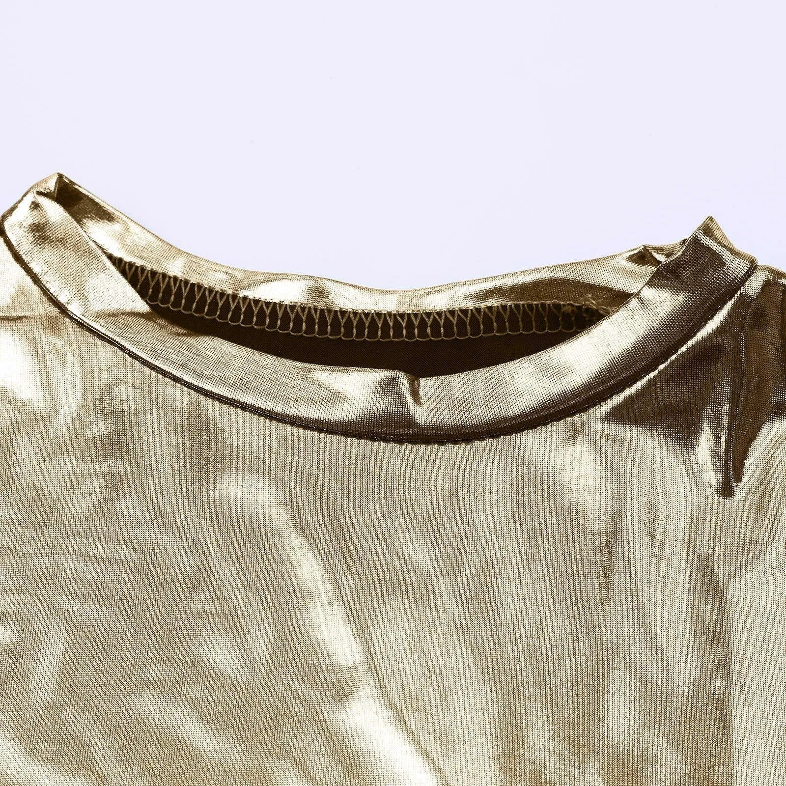 Uwdiohq Offerte del Giorno Prime T-Shirt da Donna a Maniche Corte con Scollo Tondo Metallizzato Lucido Riflettente Tinta Unita Maglie Termiche Estive Maglietta Gialla Ma Abbigliamento Donna Offerte - immagine 4