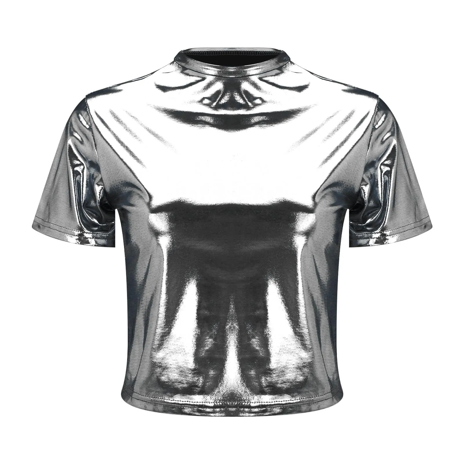 Uwdiohq Deals of The Day T-Shirt da Donna a Maniche Corte con Scollo Tondo Metallizzato Lucido Riflettente Tinta Unita Maglie Termiche Estive Maglietta Gialla Maniche Corte T- I Miei Ordini Offerta - immagine 2