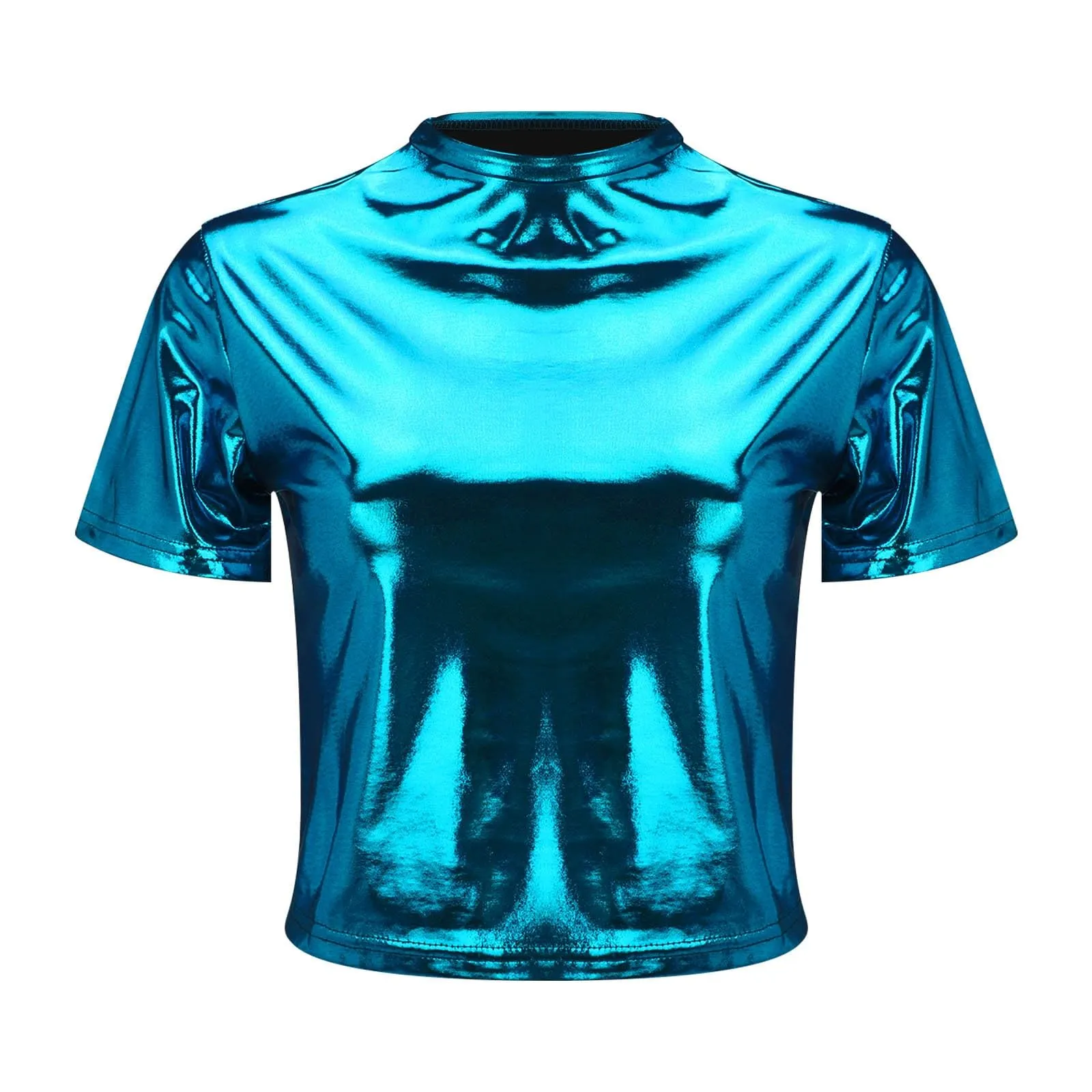 Uwdiohq Deals of The Day T-Shirt da Donna a Maniche Corte con Scollo Tondo Metallizzato Lucido Riflettente Tinta Unita Maglie Termiche Estive Maglietta Gialla Maniche Corte T-Shirt Don Todays Deals - immagine 2