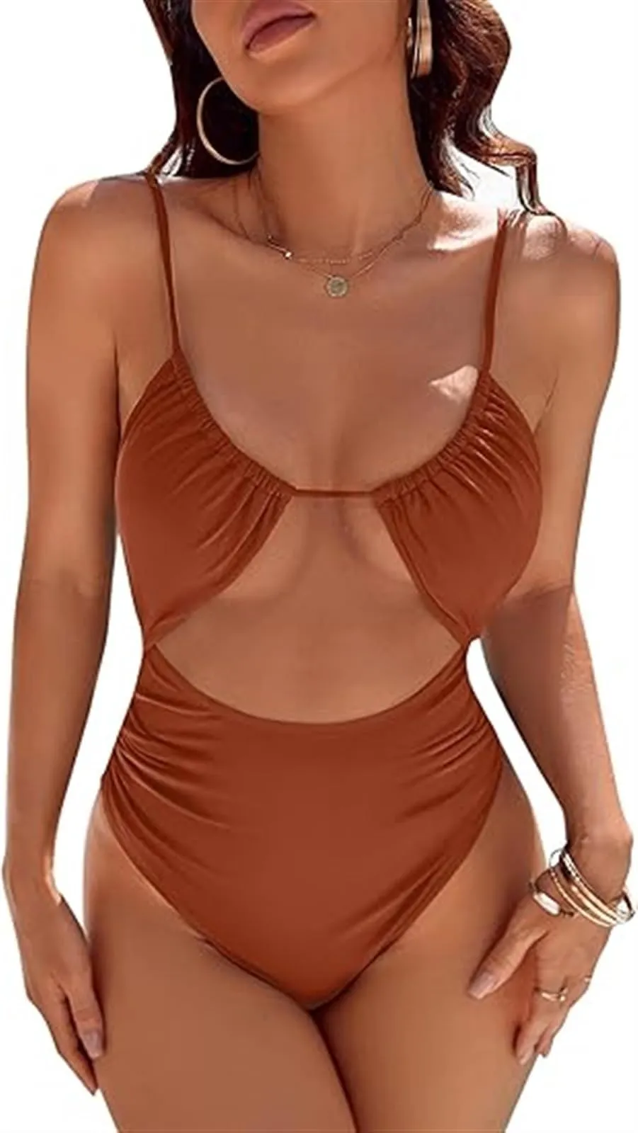 Vimlo Costume da Bagno Intero con Controllo della Pancia ritagliato Rorcie, Costume da Bagno Intero Rorcie Costume da Bagno Sexy for Donna 2024(Coffee,S) - immagine 1