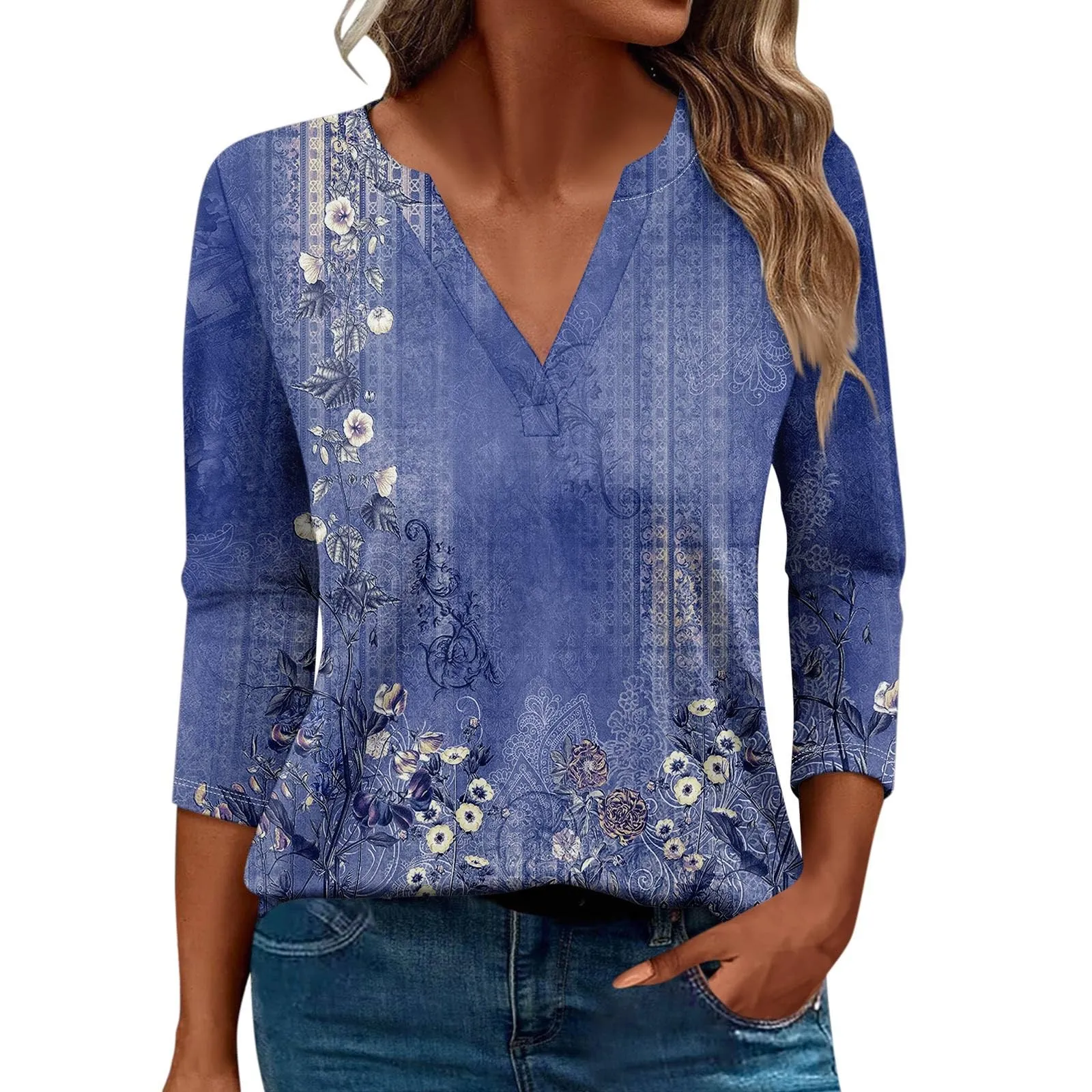 SCBFDI Today 2024, Camicetta Donna Sexy 3/4 Blusa Donna Manica 3/4 Camicia Viscosa Casacca Elegante Tunica Bianca Maglie Eleganti Camicetta Donna Manica 3/4 Maglia Manica 3/4 Donna - immagine 6