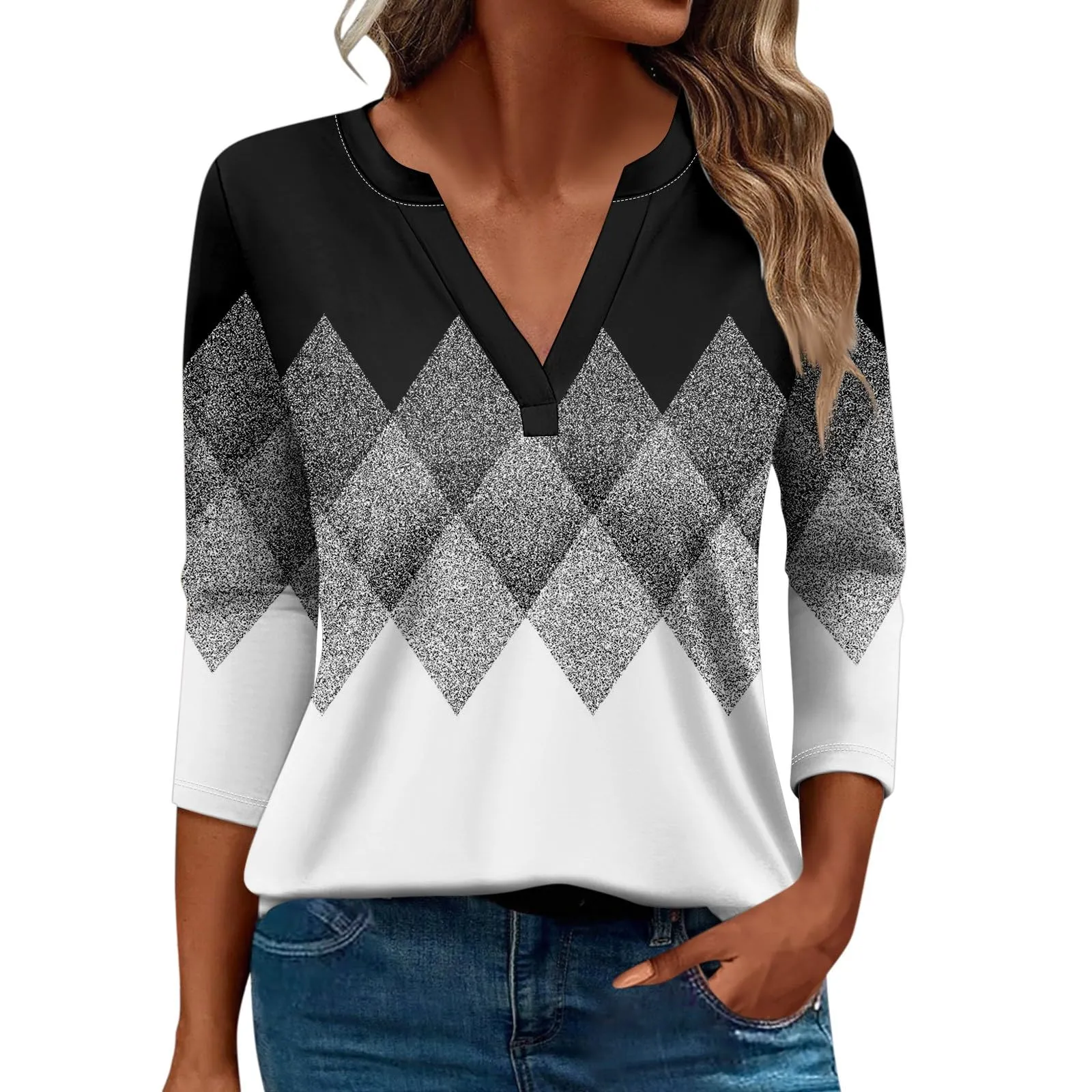 SCBFDI Today 2024, Maglia Nera Donna Manica 3/4 Maglietta Bianca Donna Manica 3/4 Camicia Blu Donna Camicette Donna Eleganti Estive Maglietta Bianca Donna Sexy Blusa Donna Elegante - immagine 6