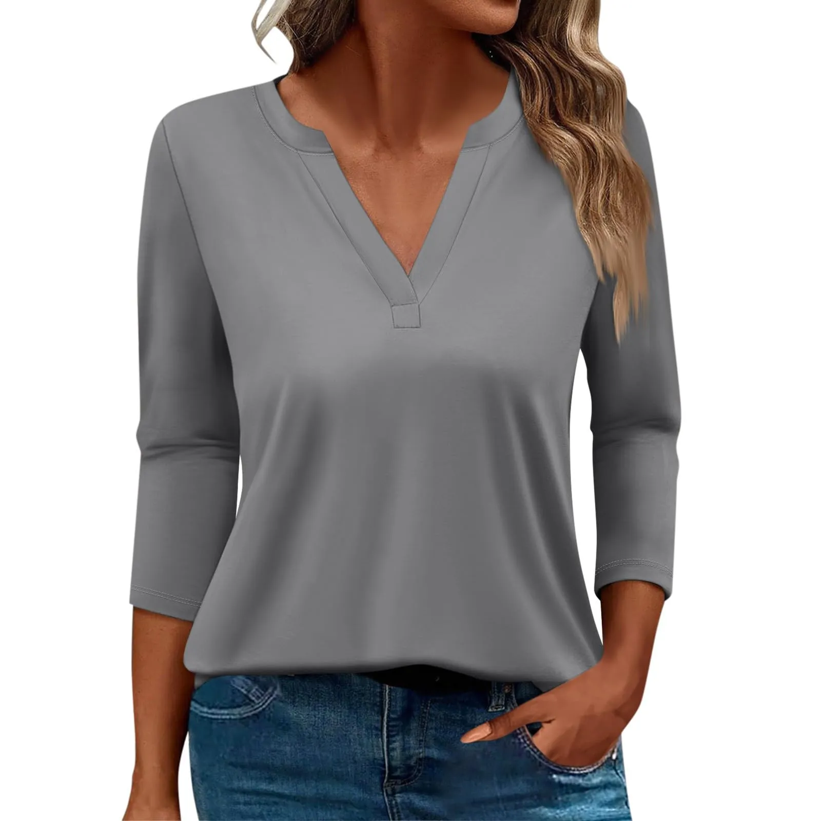 SCBFDI Today 2024, Top Elegante Donna Cerimonia Curvy Camicia Donna Manica 3/4 Taglie Forti Camice Estetista Sottogiacca Donna Maglietta Primaverile Donna Camicetta Puro Lino Donna - immagine 1